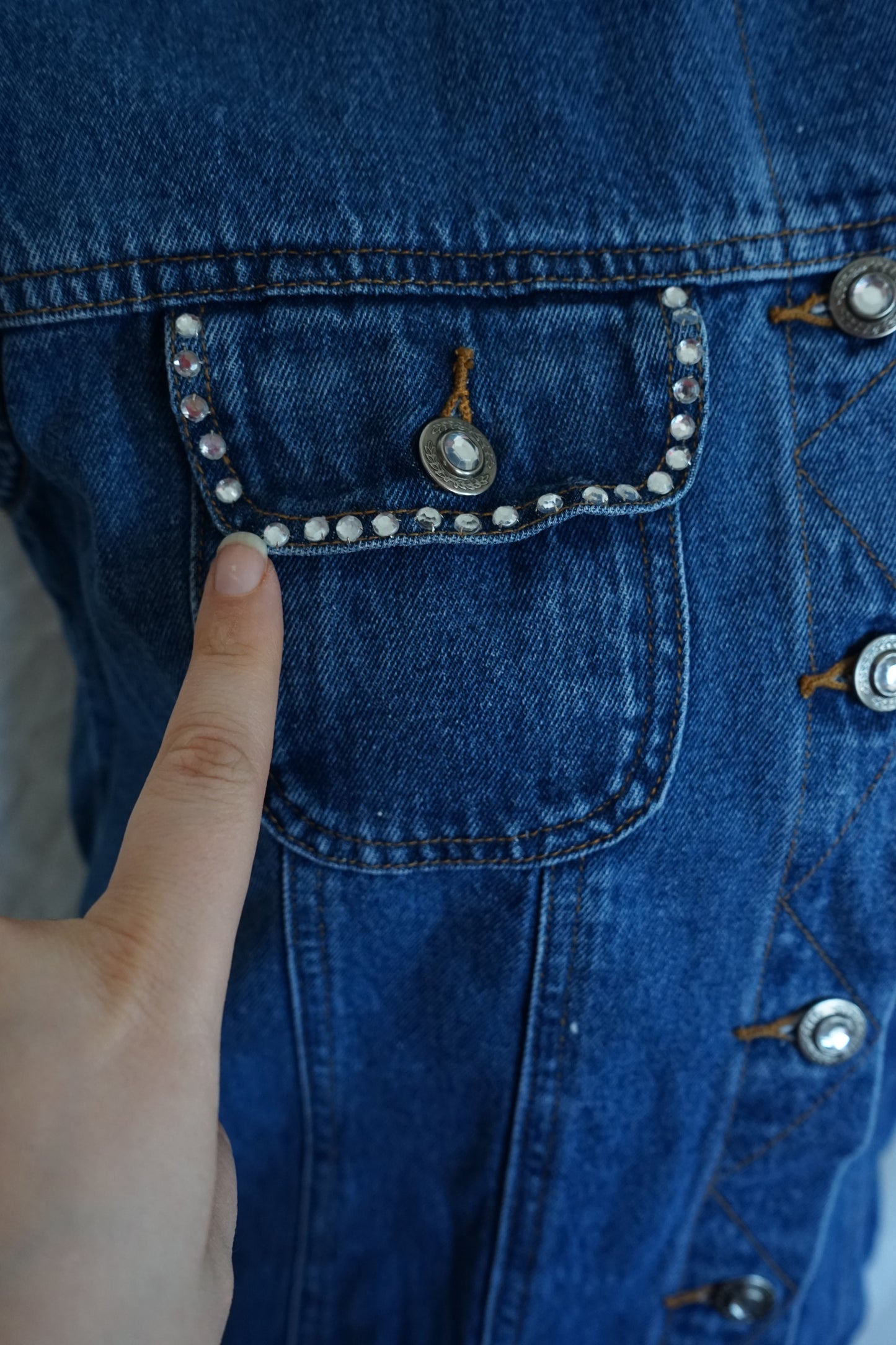 Vintage Fore Warned Bedazzled Denim Vest (M)