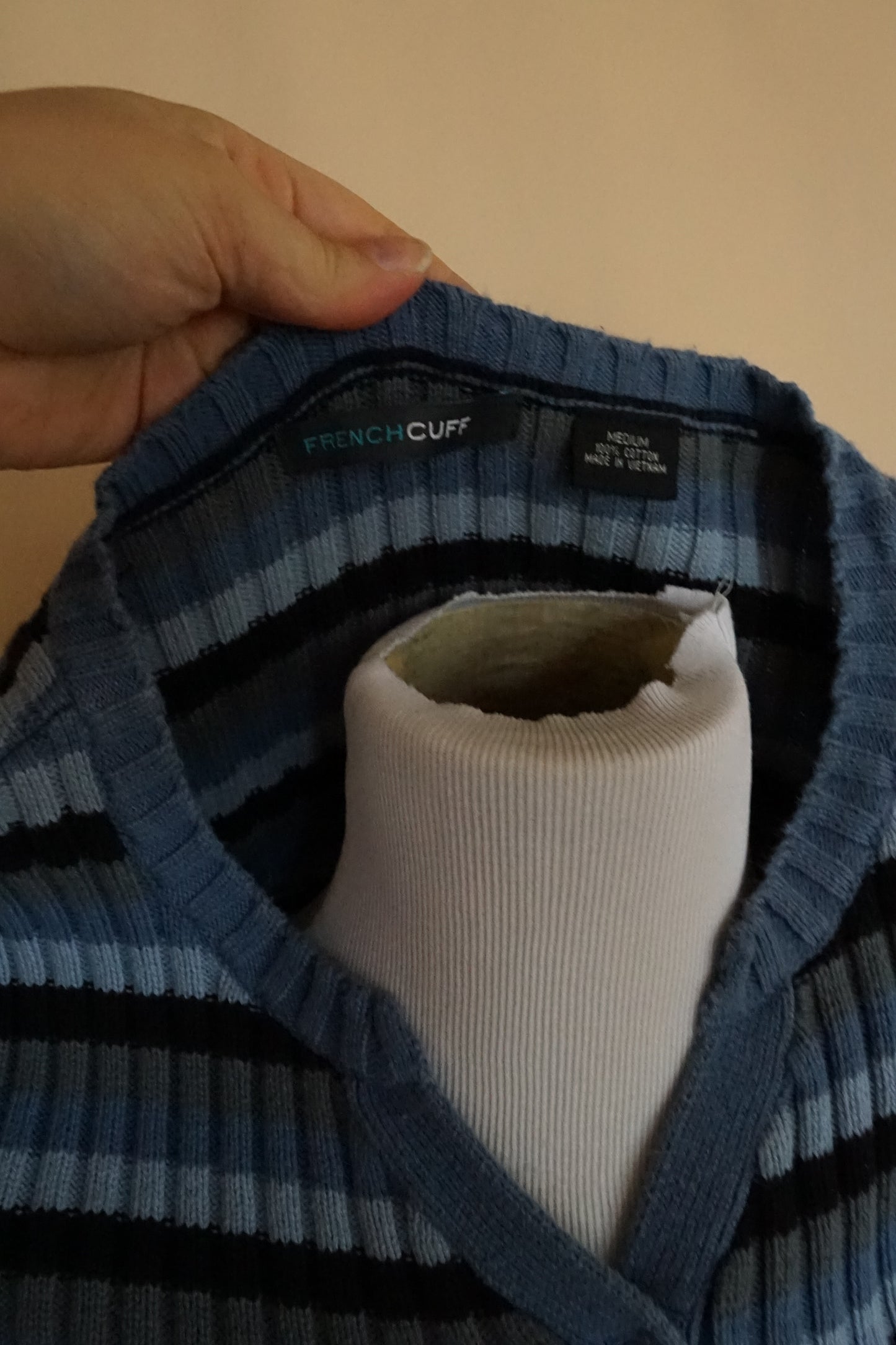 Vintage French Cuff Ribbed Cotton Henley (M)