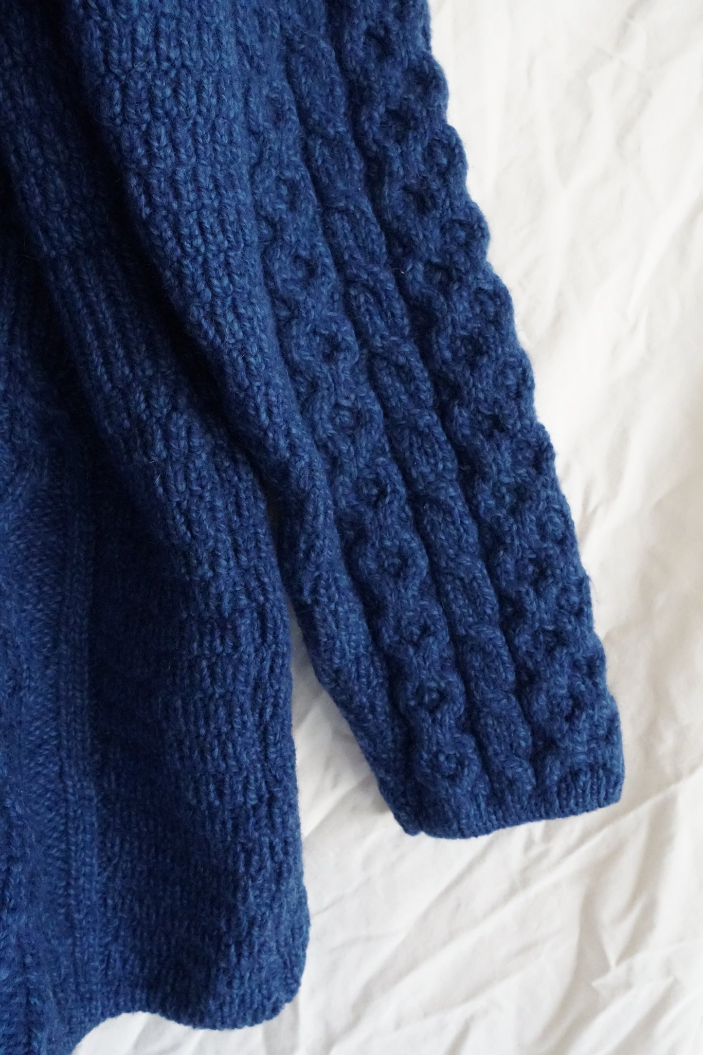 Super Soft Luxury Aran Sweater Market Flared Aran Cardigan in Inky Blue (M)