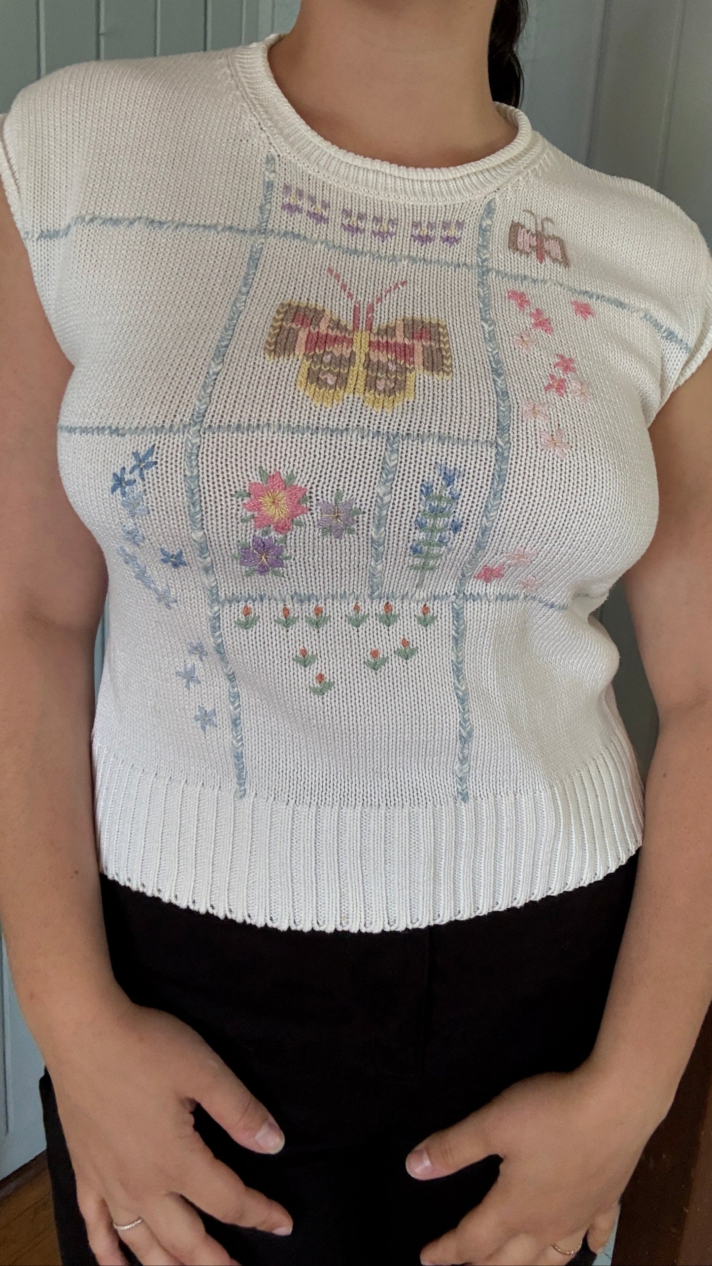 Vintage Susan Bristol Hand Embroidered Knit Tank (M)