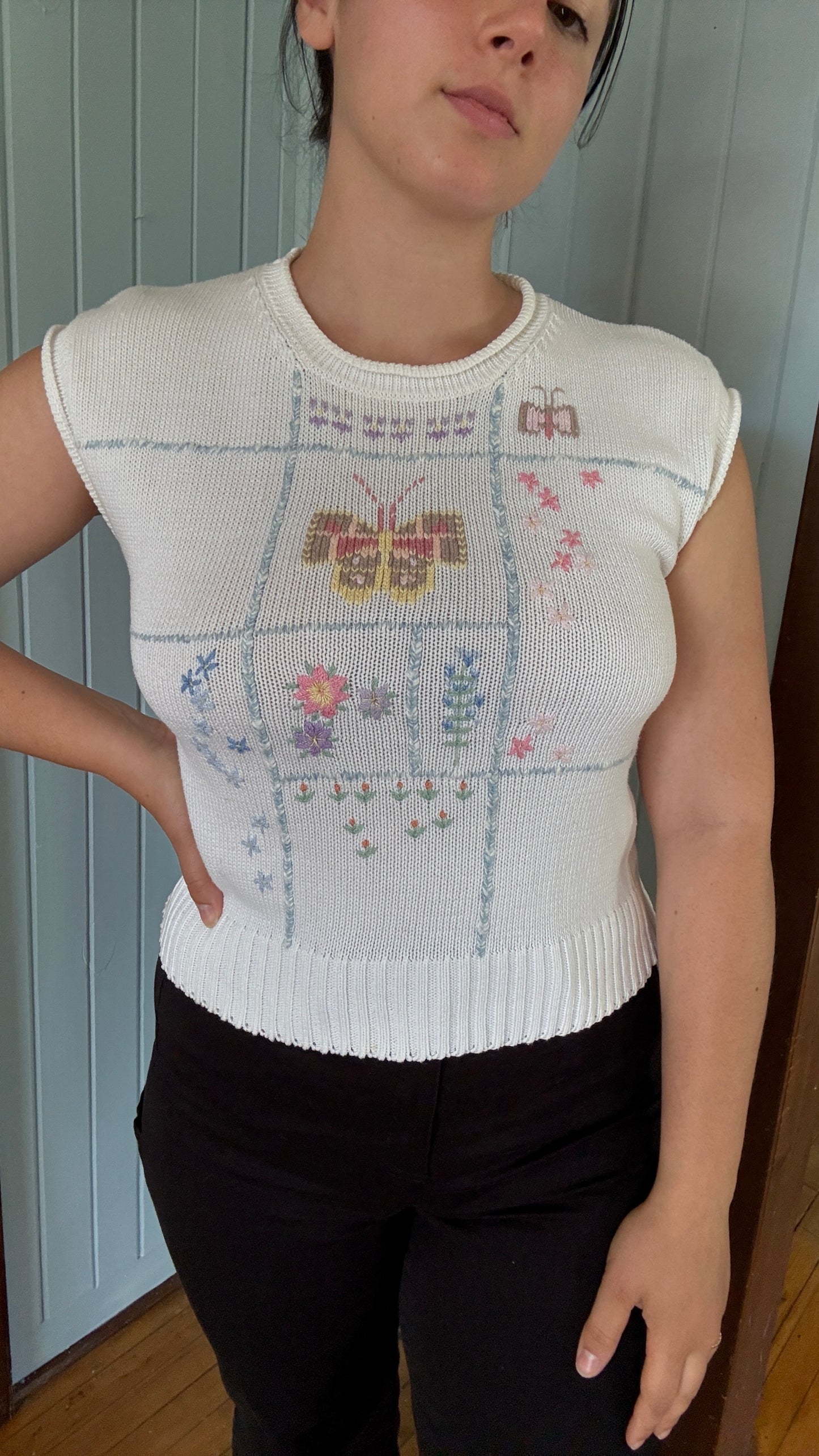 Vintage Susan Bristol Hand Embroidered Knit Tank (M)