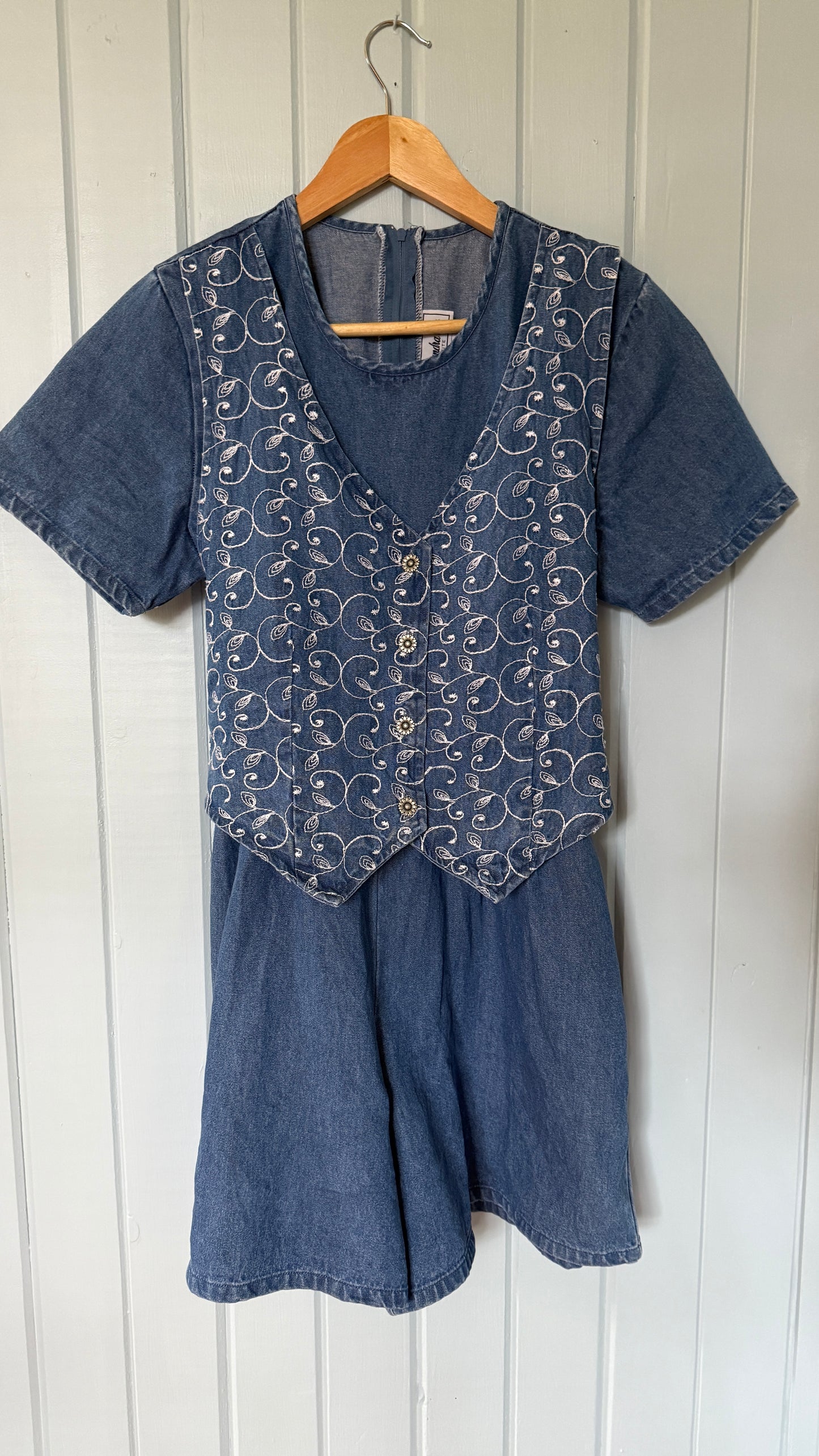 Vintage Alexandra Lee Romper with Tie-Back Embroidered Vest (10P)