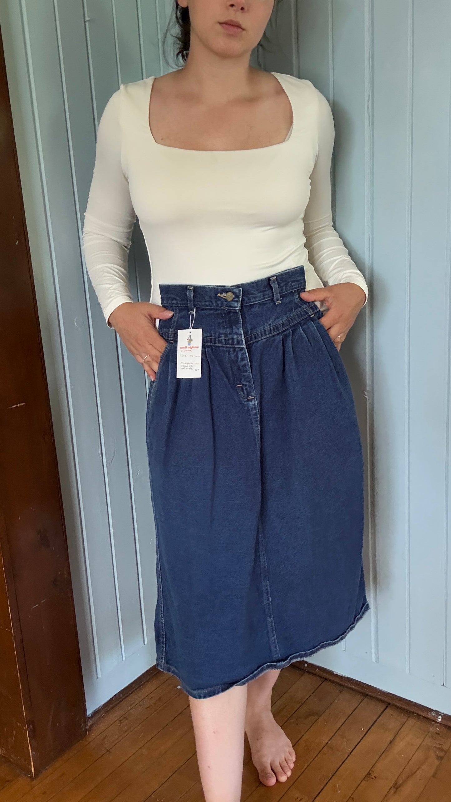Vintage Lee Denim Midi Skirt (XS)