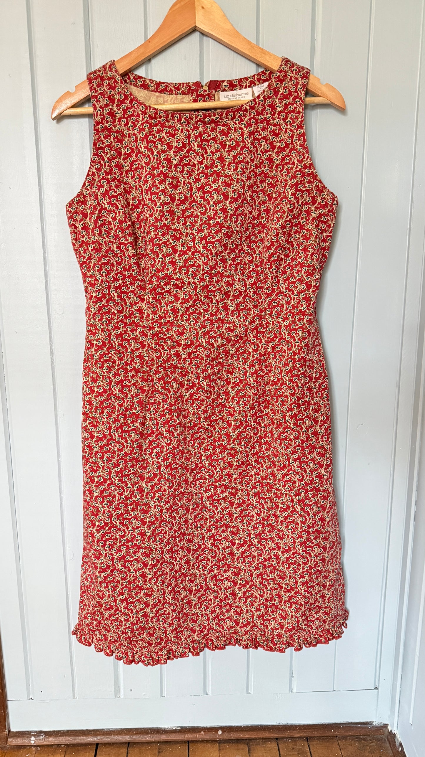 Vintage Liz Claiborne Rusty Floral Dress with Ruffle Hem (10P/ M)