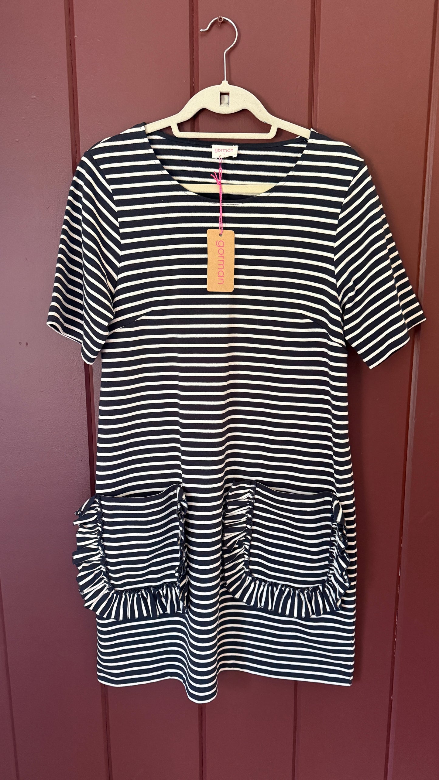 NWT Gorman Striped Cotton Ruffle Pocket Dress (10)