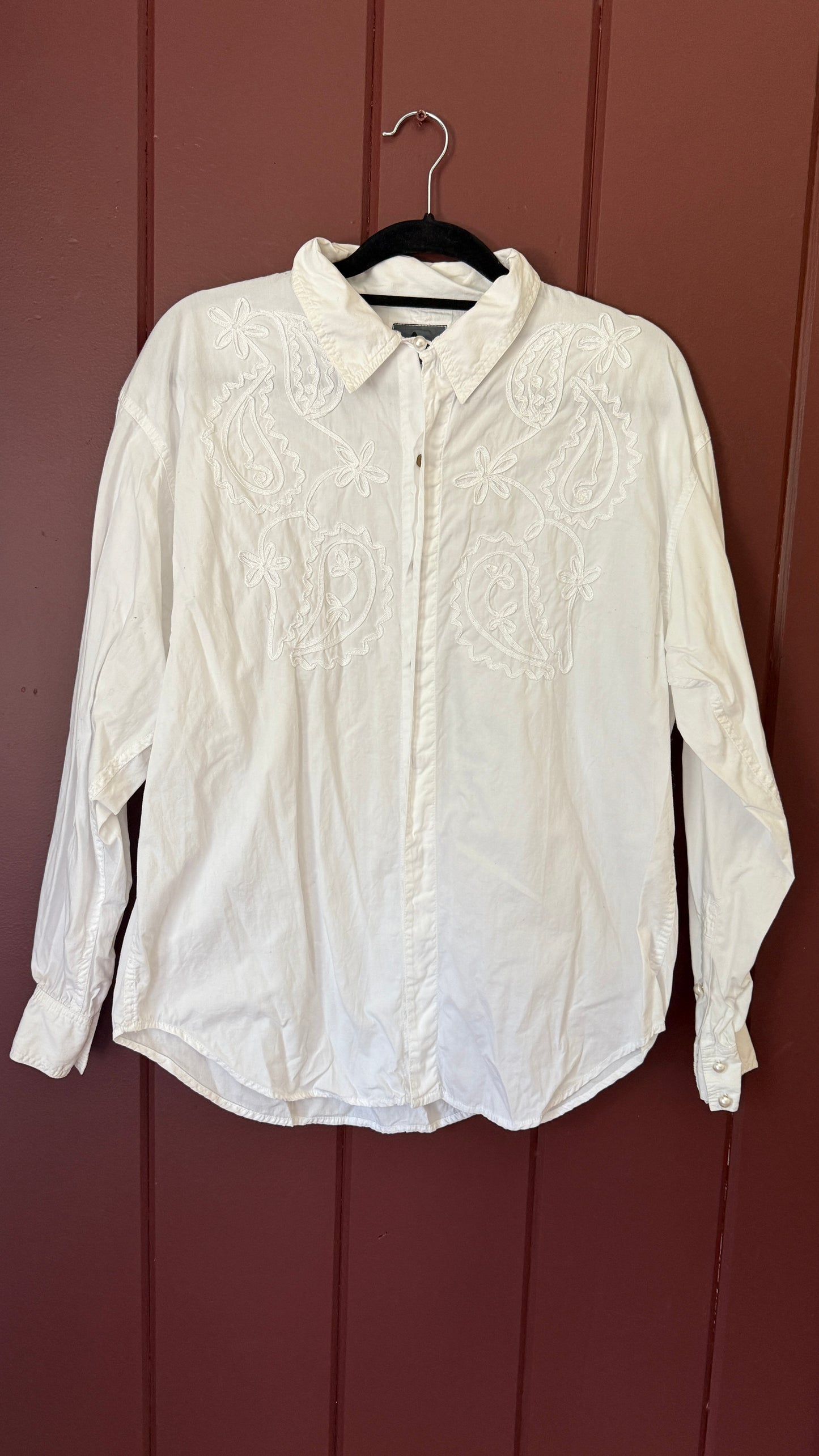 Vintage Liz Wear White Western Button Down with Pearl Buttons (M)