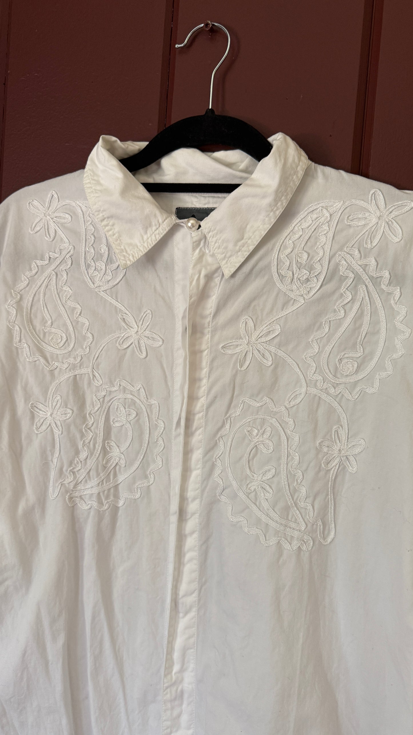 Vintage Liz Wear White Western Button Down with Pearl Buttons (M)