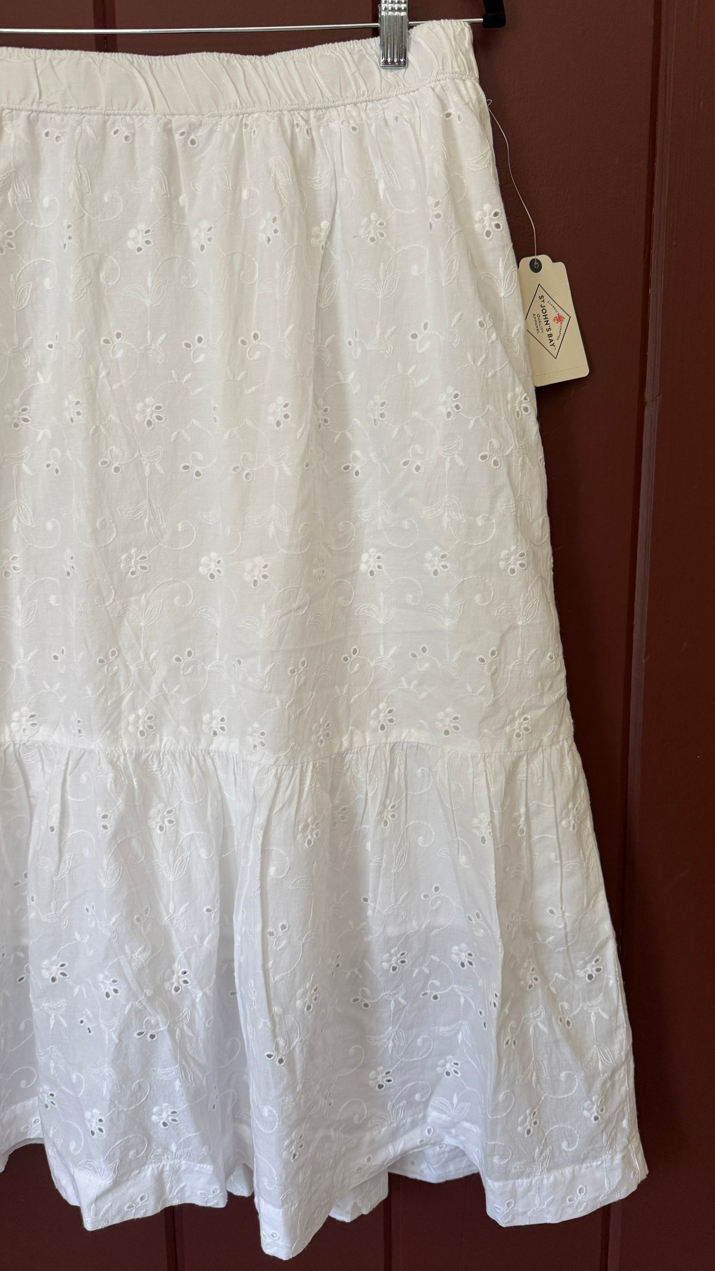 NWT St. John's Bay White Eyelet Midi Skirt (L)