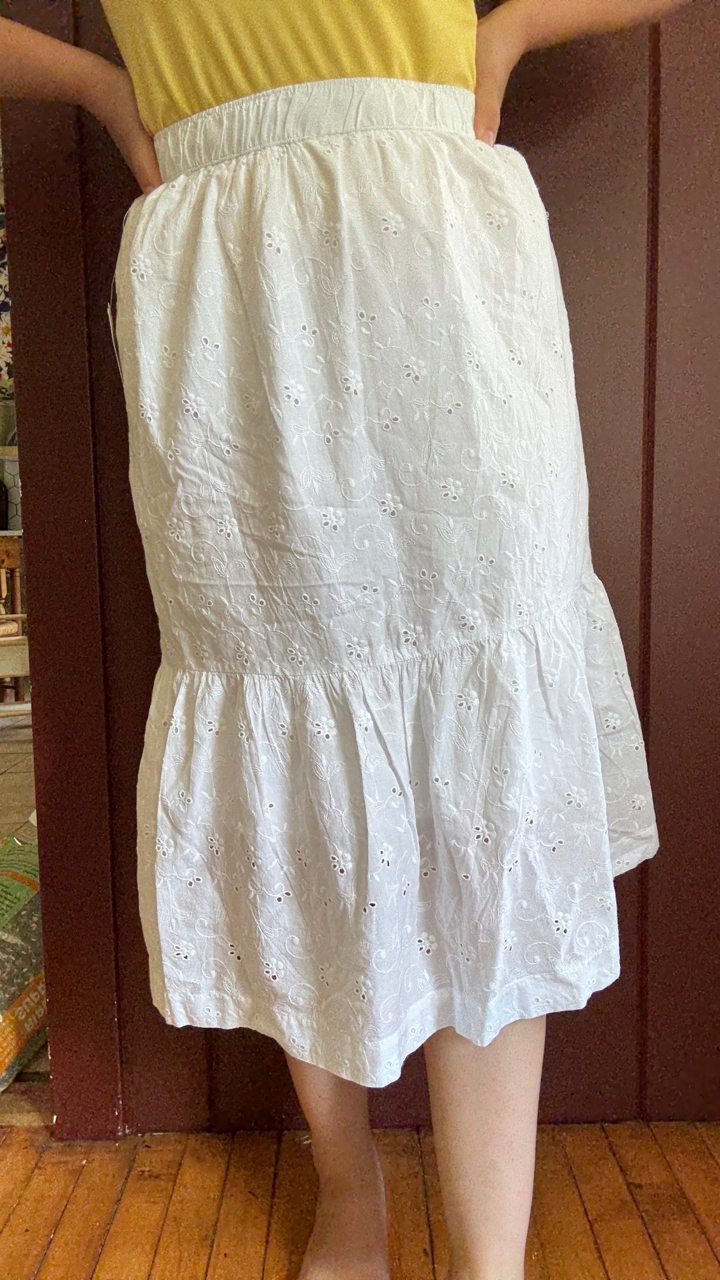 NWT St. John's Bay White Eyelet Midi Skirt (L)