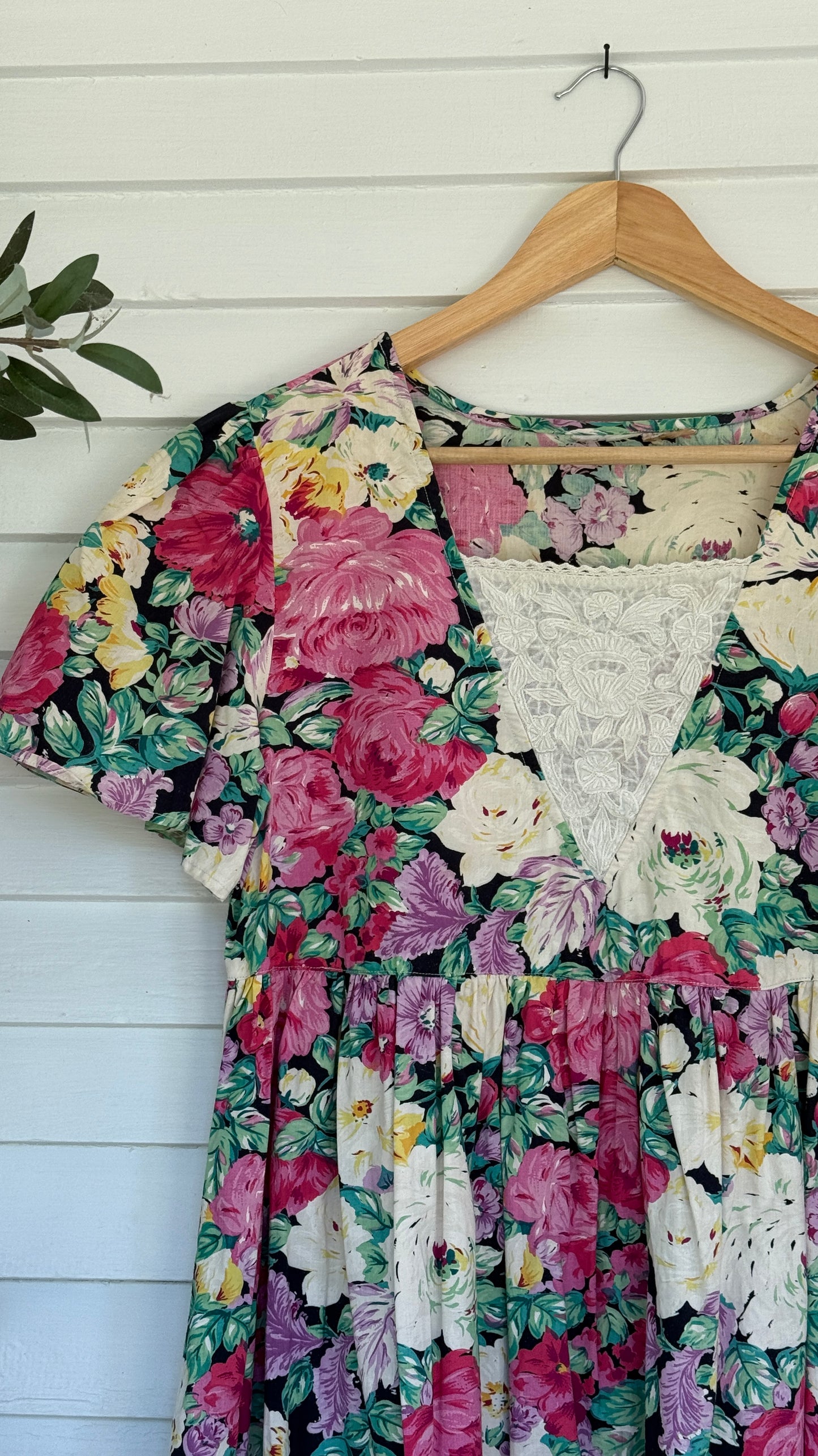 Vintage Floral Lace Panel Dress (M/L)