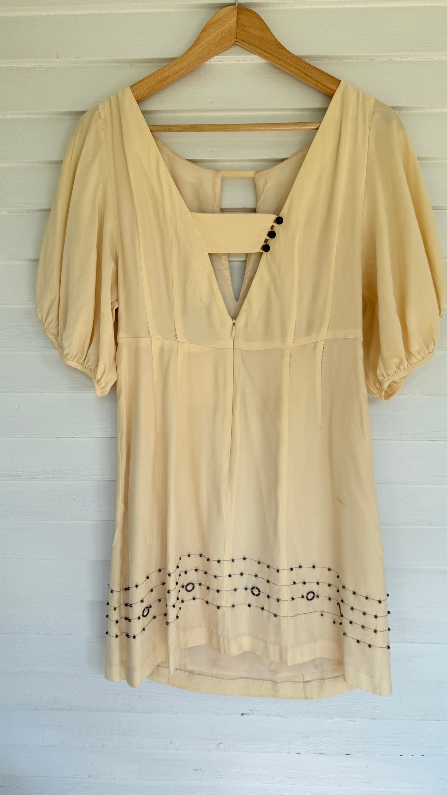 Silk Cold-Shoulder Beaded Mini Dress (8)