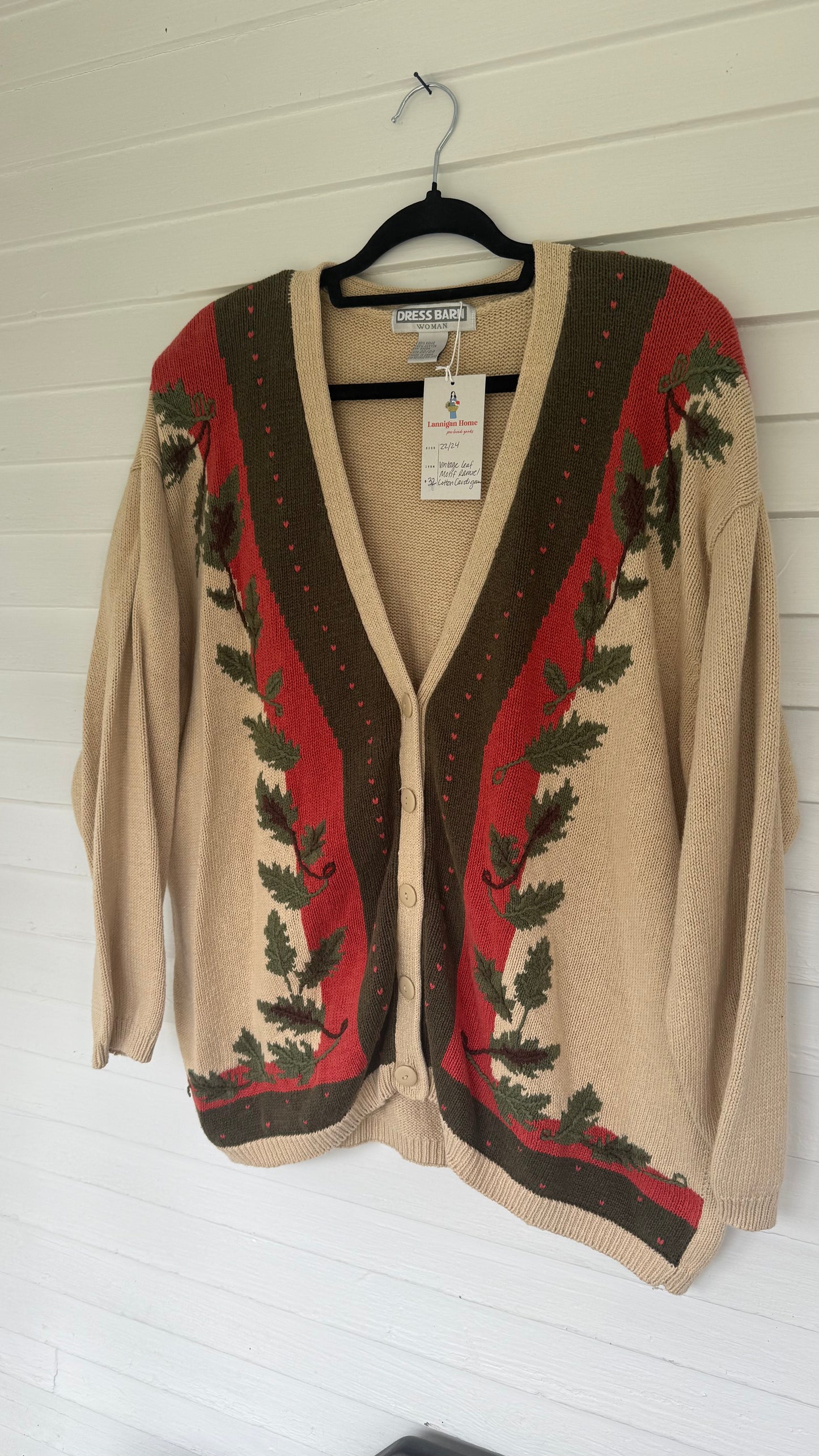 Vintage Leaf Motif Cardigan (XXL)