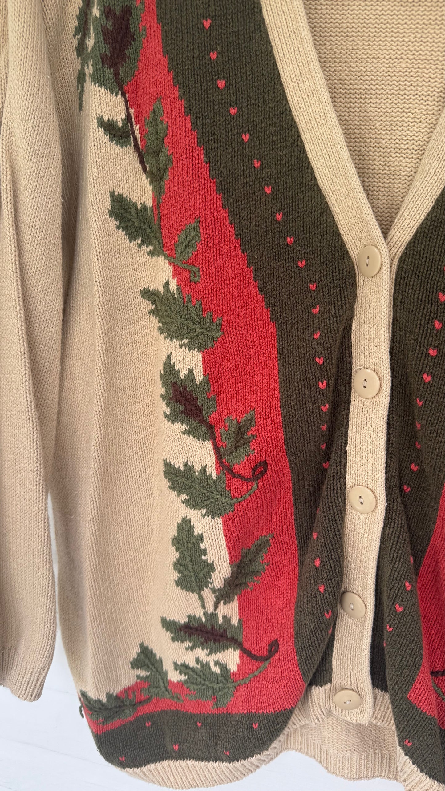 Vintage Leaf Motif Cardigan (XXL)