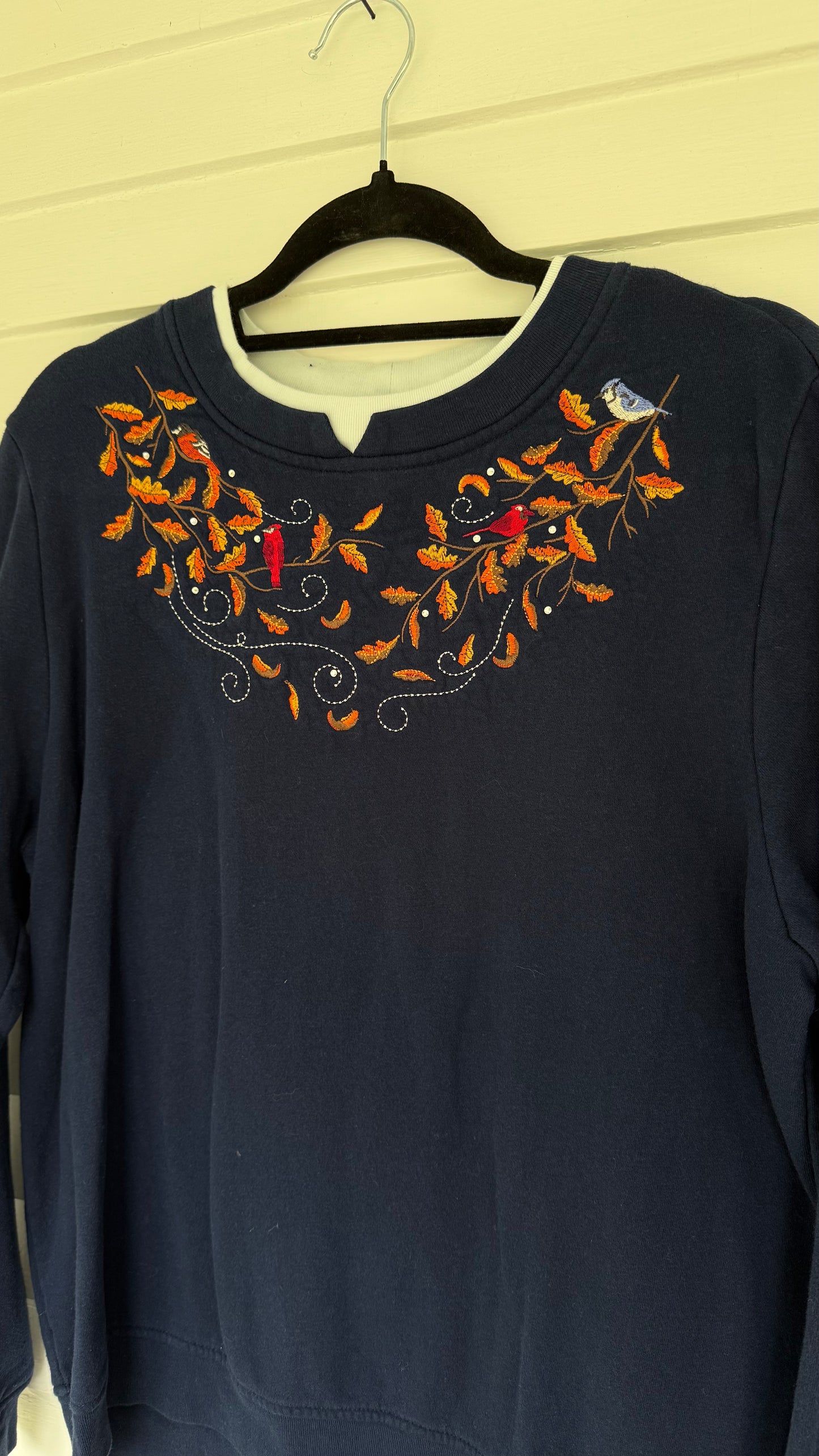 Vintage Bluejay and Cardinal Motif Double Collar Crewneck (L)