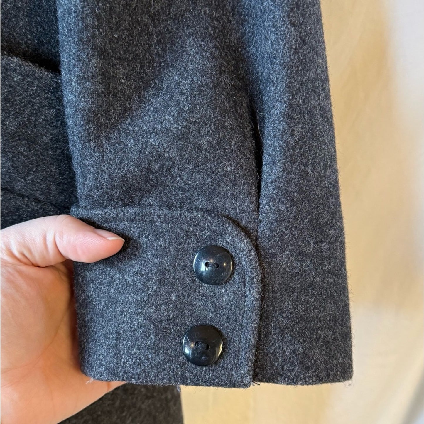 Vintage Gray Velvet Collar Wool Trench Coat