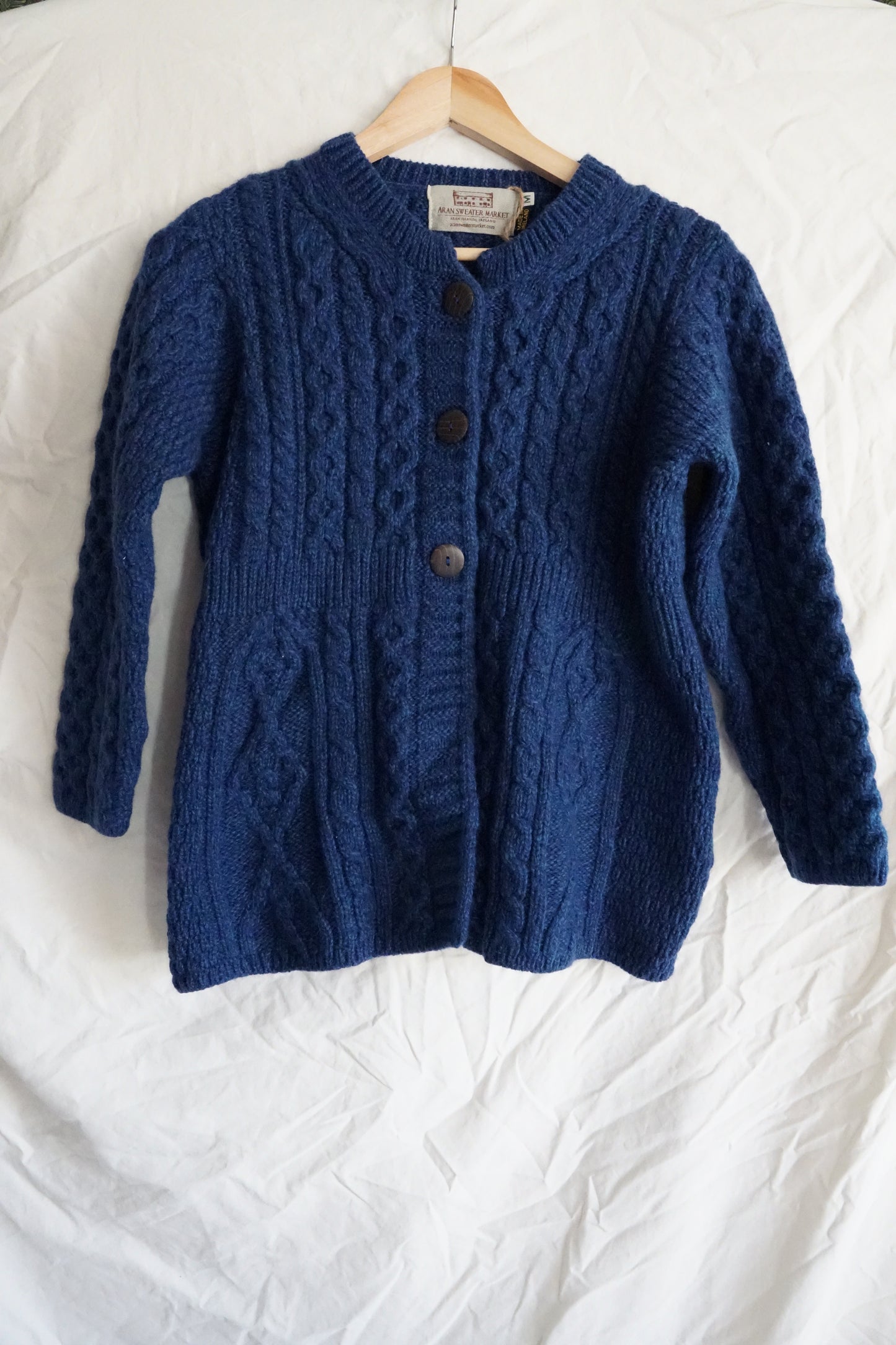 Super Soft Luxury Aran Sweater Market Flared Aran Cardigan in Inky Blue (M)