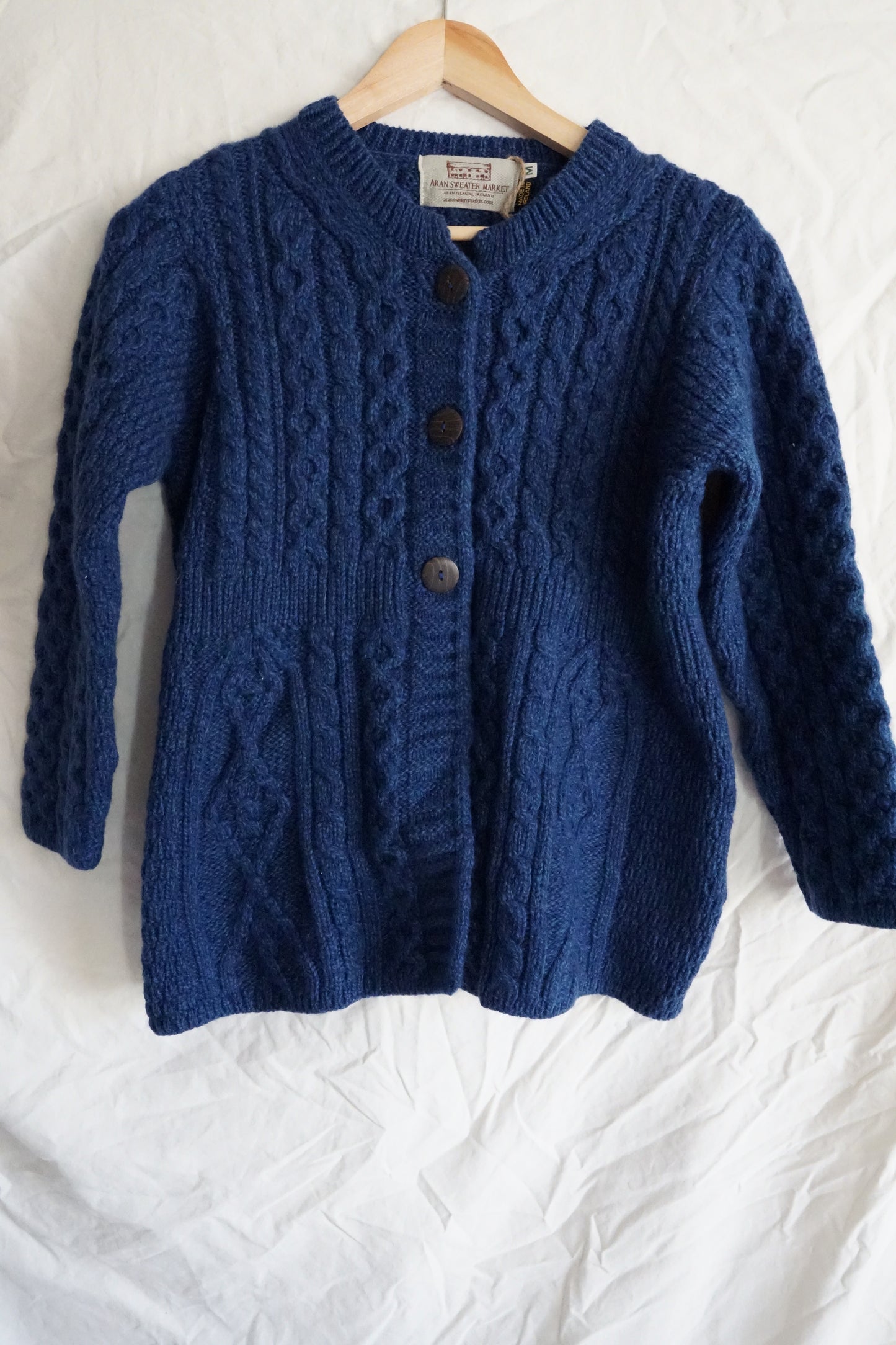 Super Soft Luxury Aran Sweater Market Flared Aran Cardigan in Inky Blue (M)