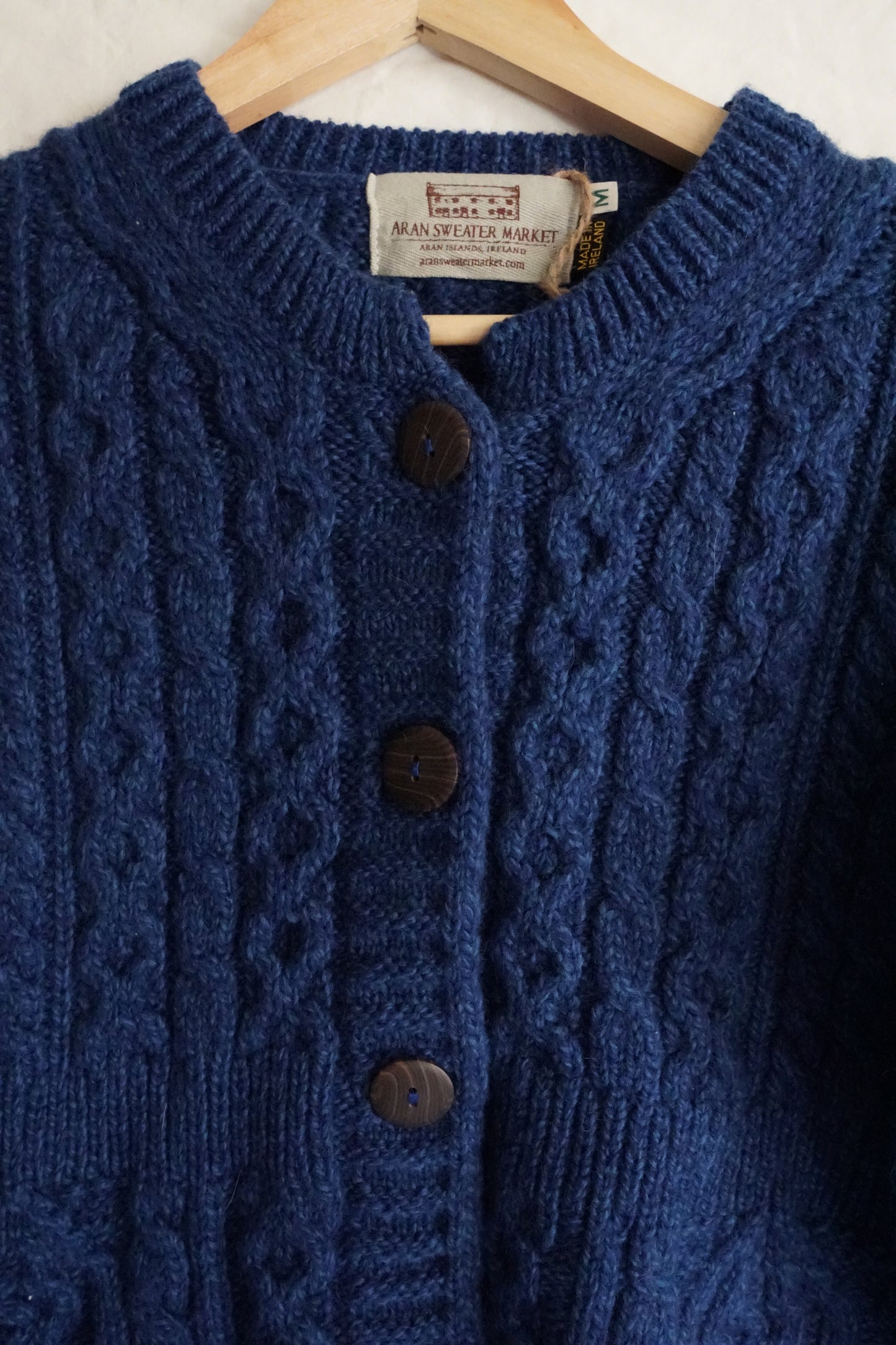 Super Soft Luxury Aran Sweater Market Flared Aran Cardigan in Inky Blue (M)