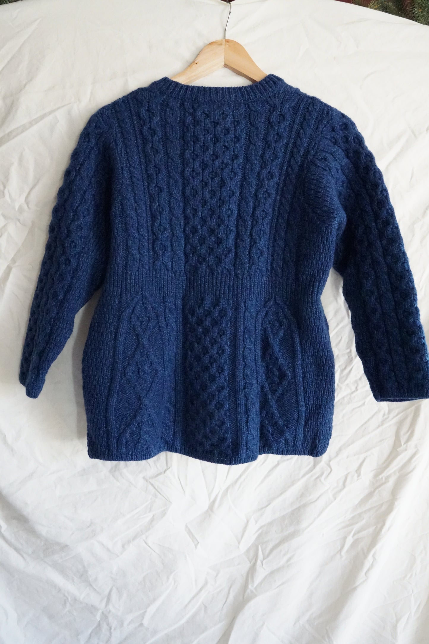 Super Soft Luxury Aran Sweater Market Flared Aran Cardigan in Inky Blue (M)