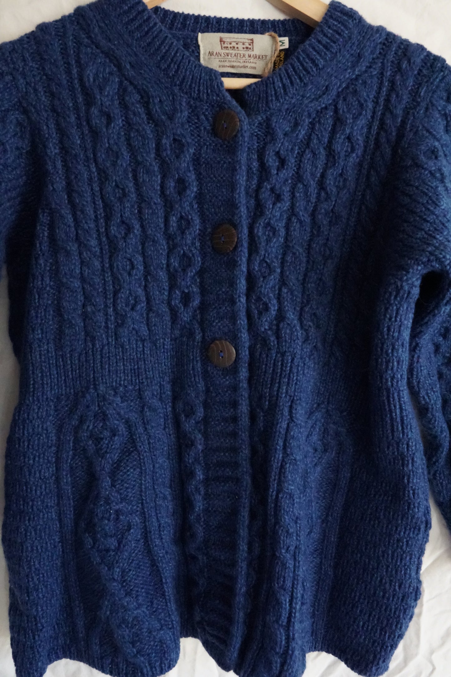 Super Soft Luxury Aran Sweater Market Flared Aran Cardigan in Inky Blue (M)