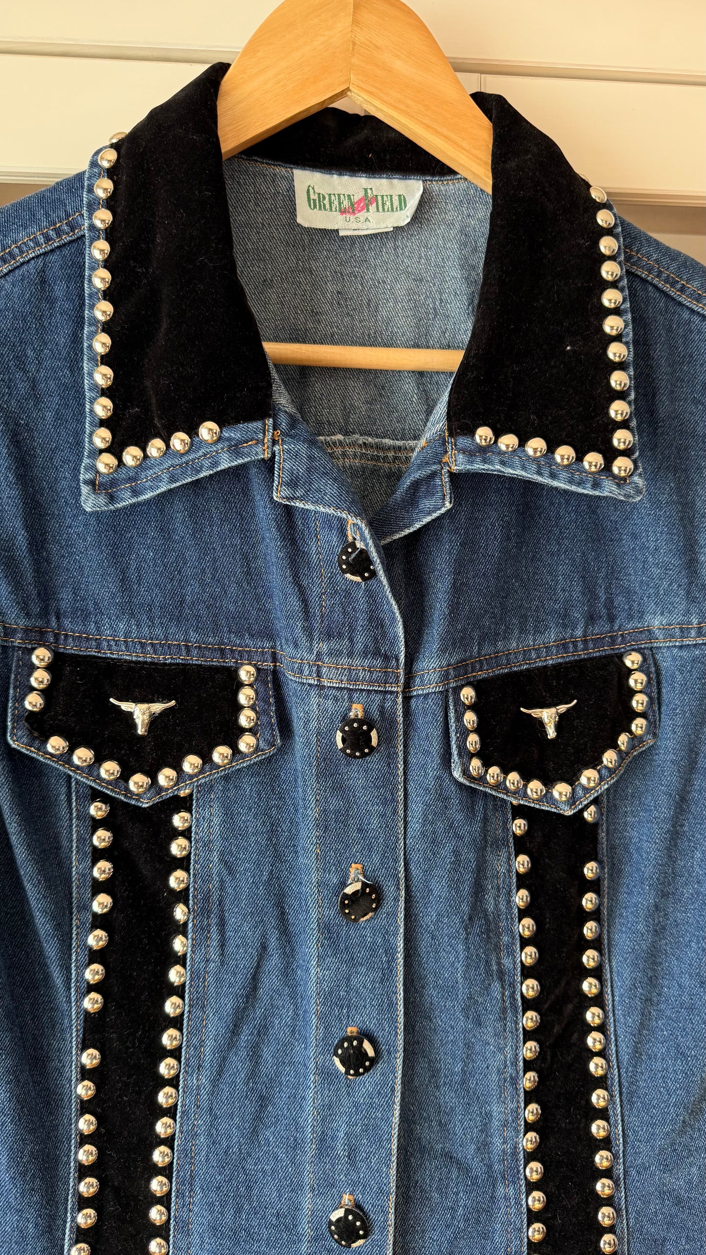 Vintage Studded Velvet/Denim Western Vest (L)
