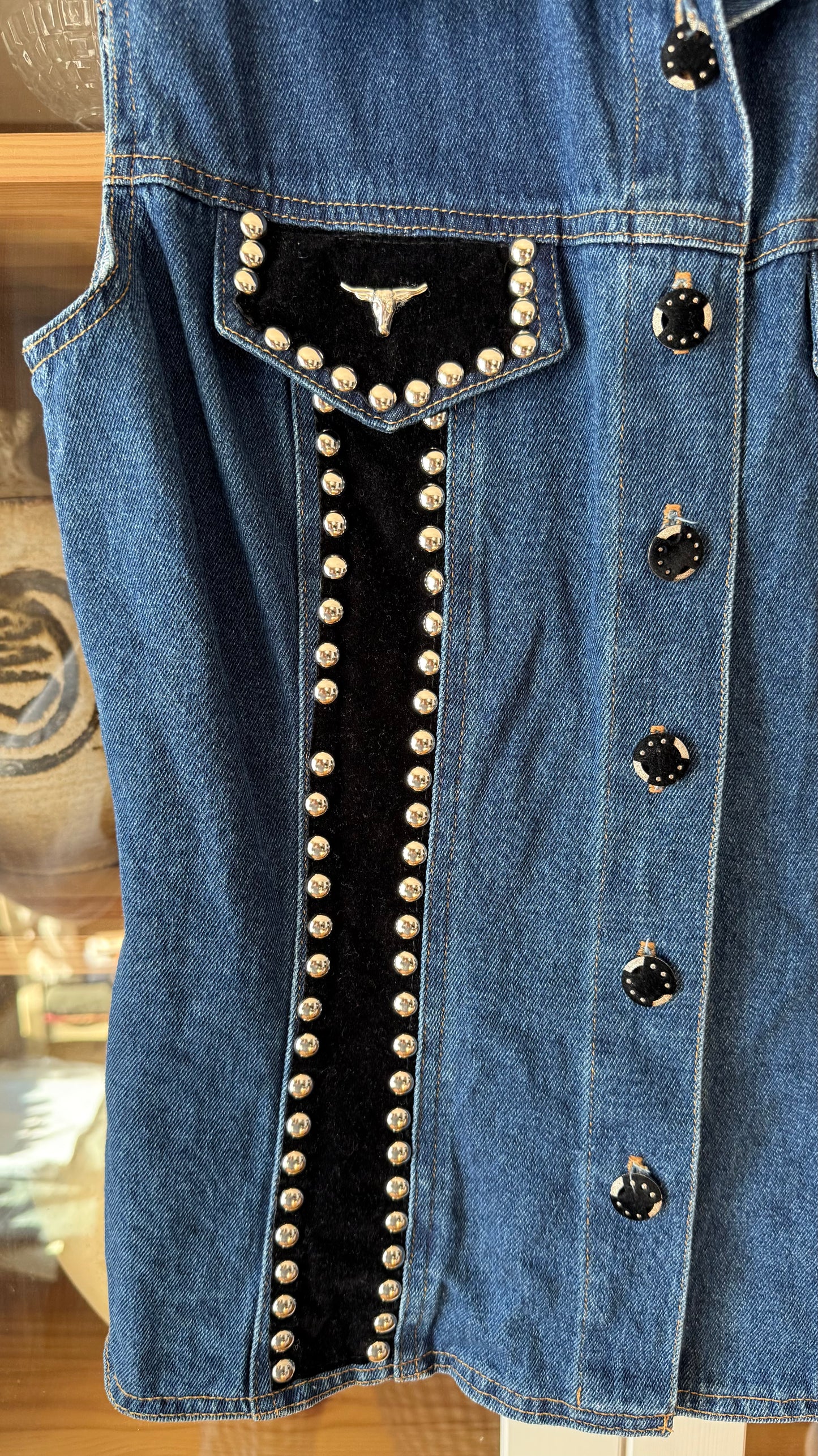 Vintage Studded Velvet/Denim Western Vest (L)