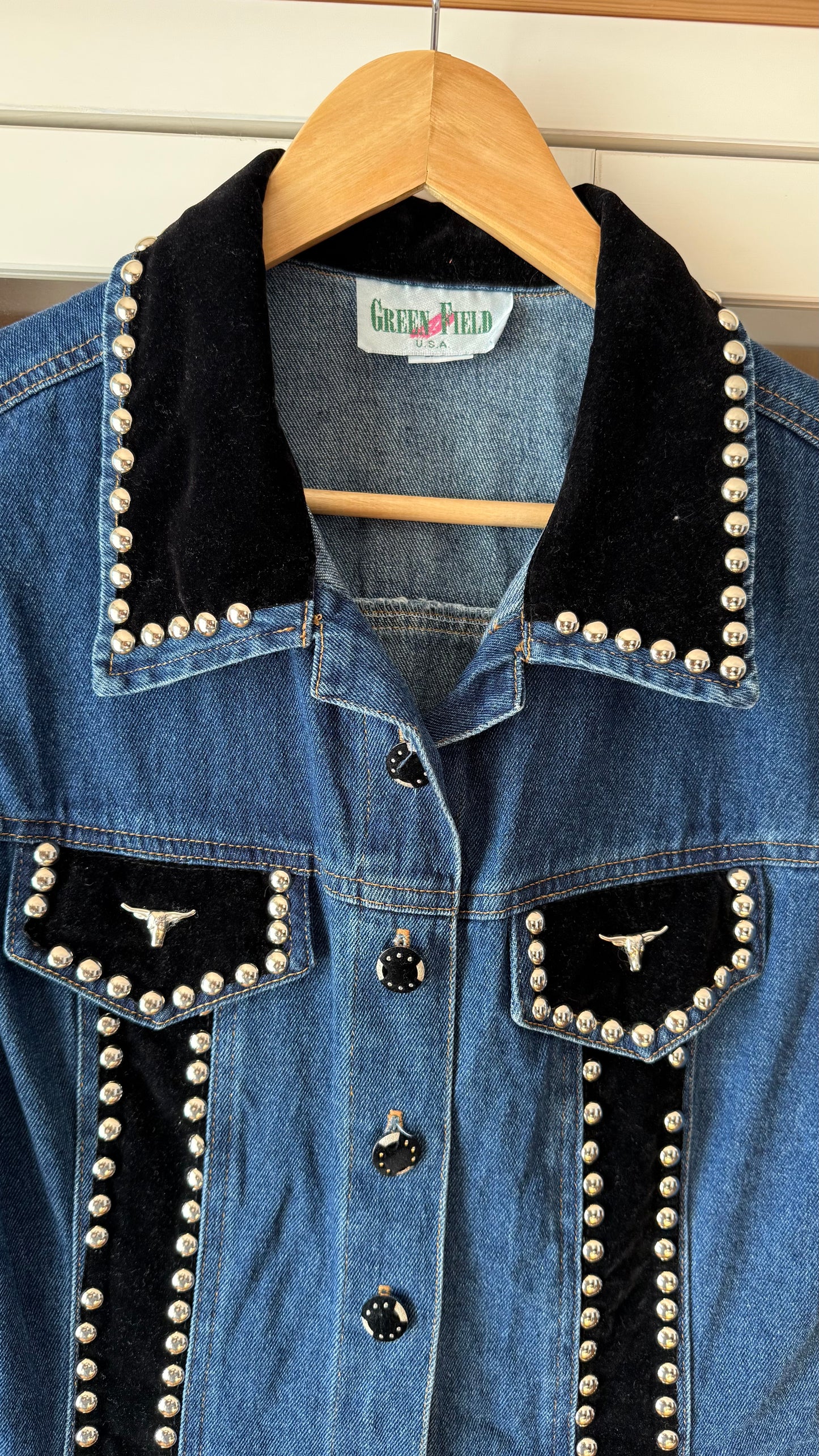 Vintage Studded Velvet/Denim Western Vest (L)