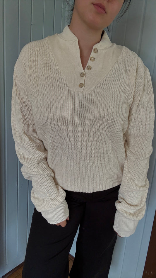 St. John's Bay Cream Henley Sweater (M-XL)