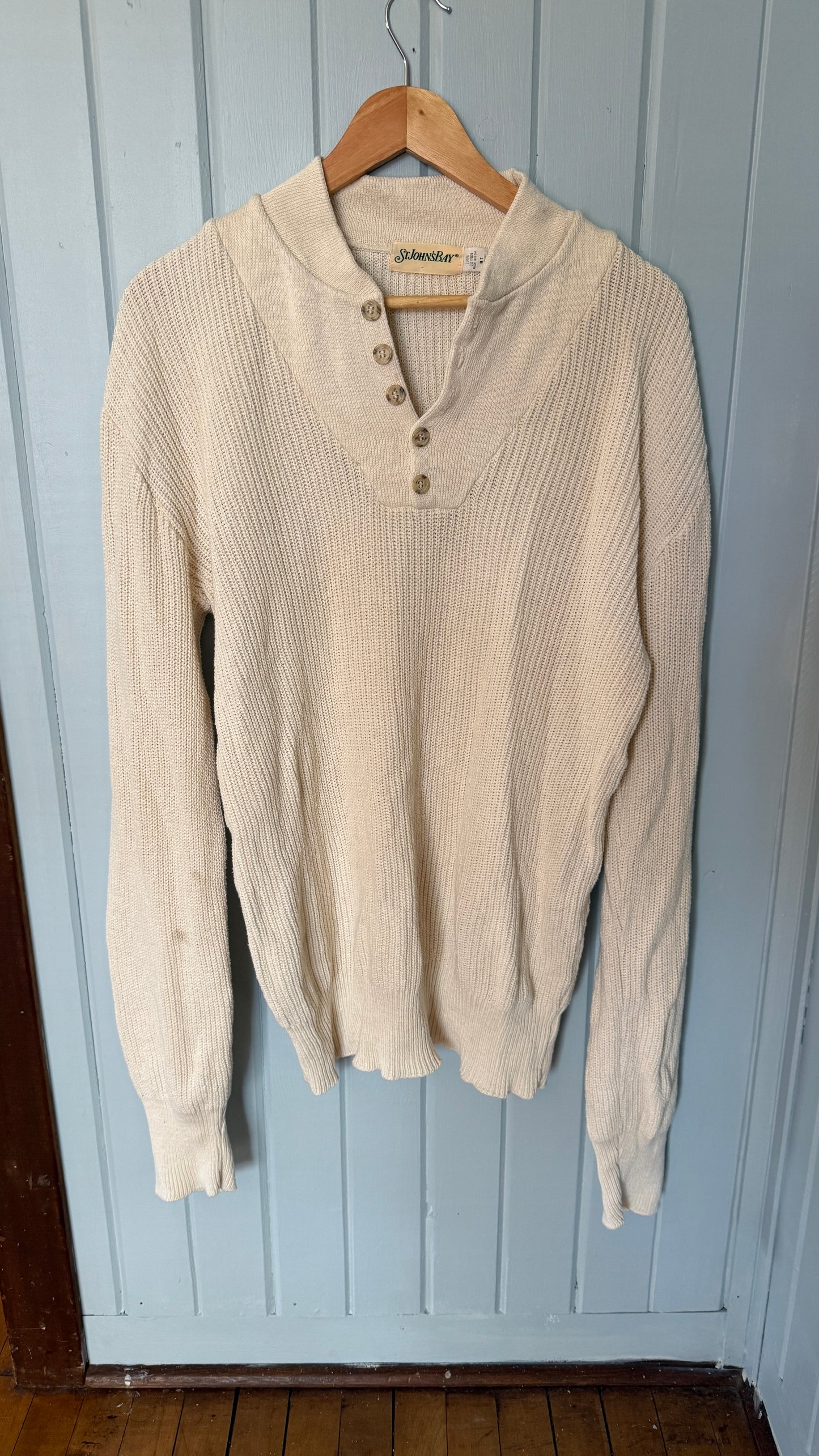 St. John's Bay Cream Henley Sweater (M-XL)