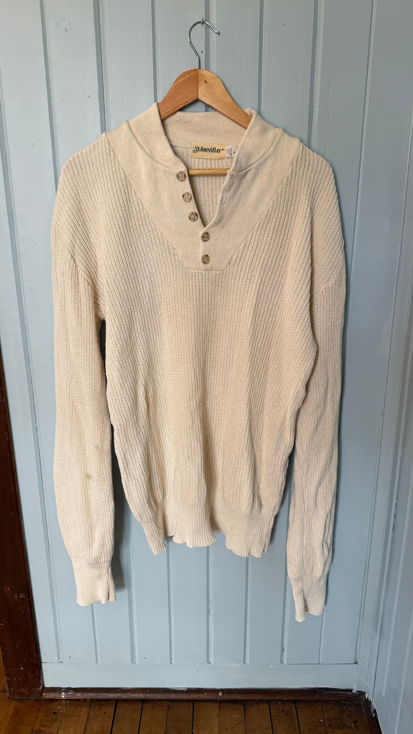 St. John's Bay Cream Henley Sweater (M-XL)