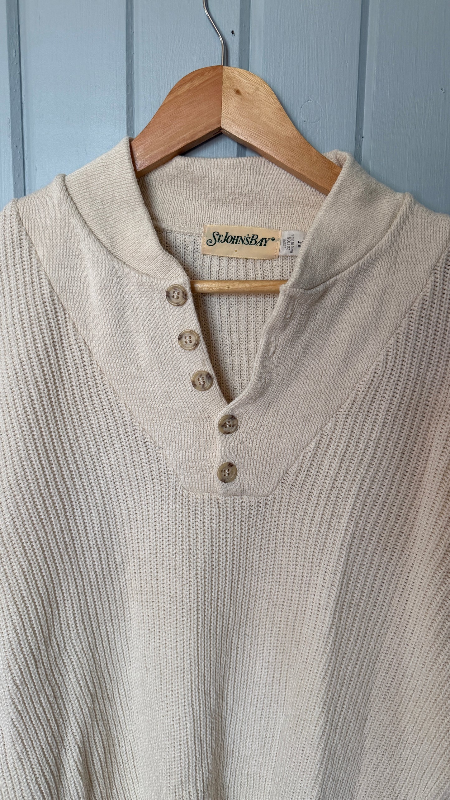St. John's Bay Cream Henley Sweater (M-XL)