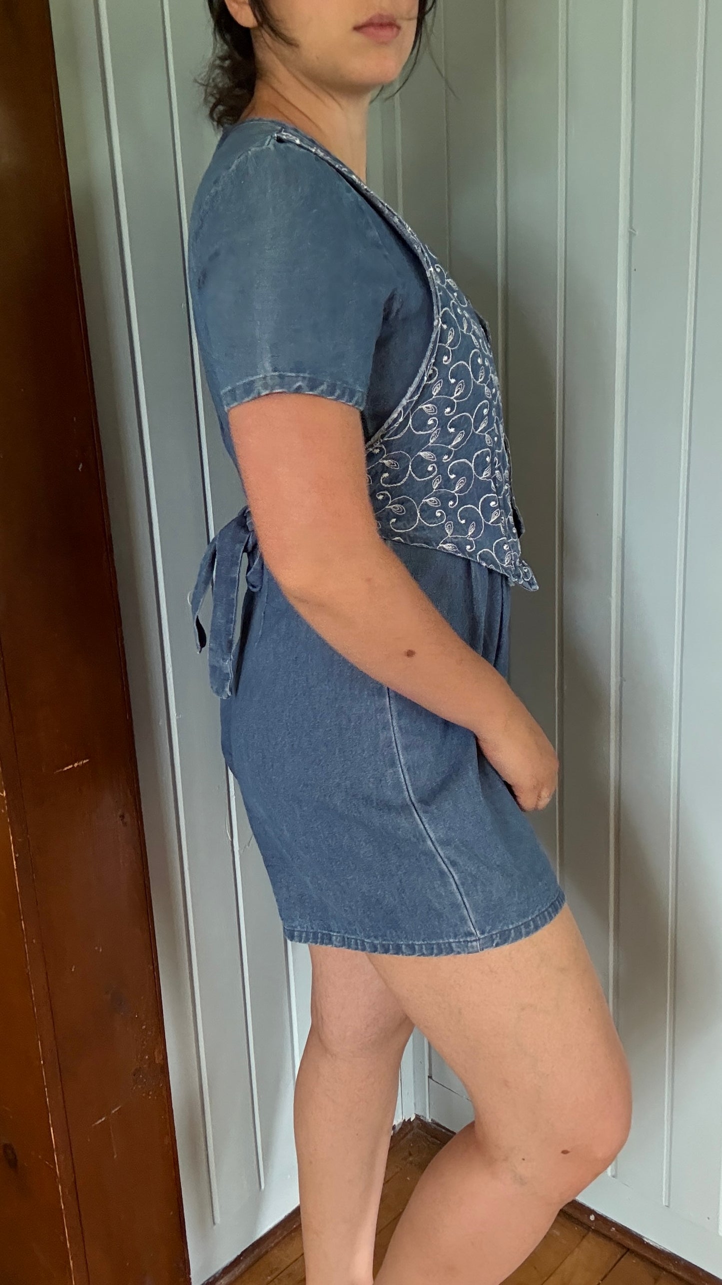 Vintage Alexandra Lee Romper with Tie-Back Embroidered Vest (10P)