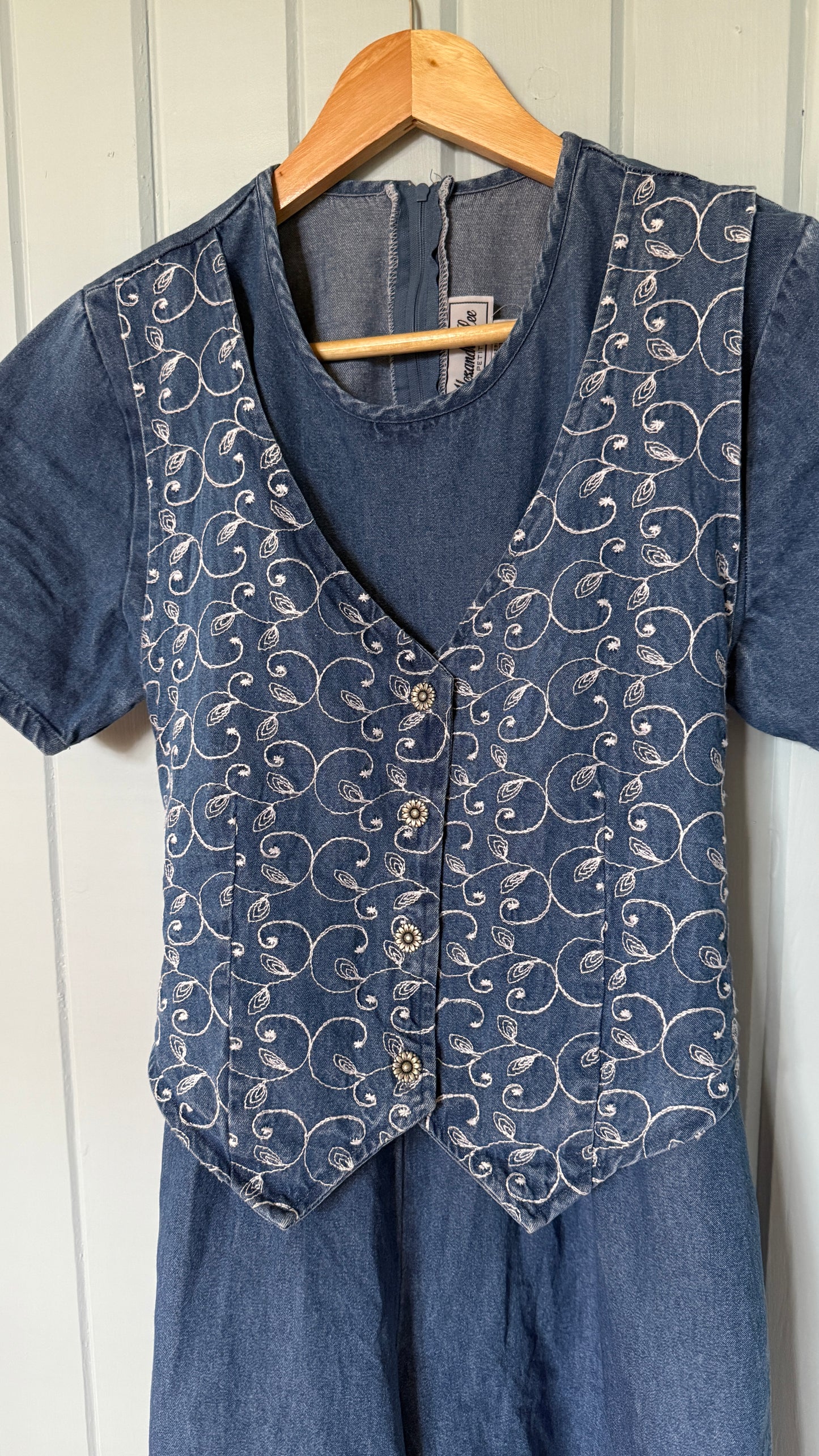 Vintage Alexandra Lee Romper with Tie-Back Embroidered Vest (10P)