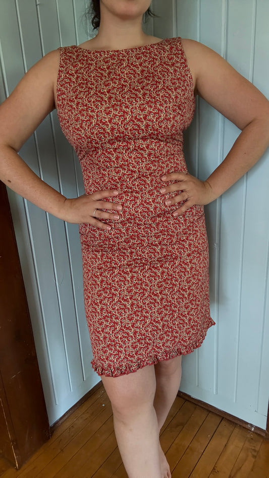Vintage Liz Claiborne Rusty Floral Dress with Ruffle Hem (10P/ M)