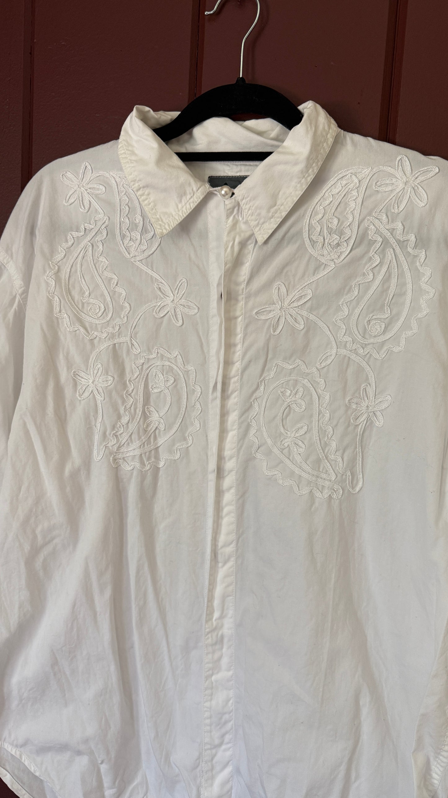 Vintage Liz Wear White Western Button Down with Pearl Buttons (M)