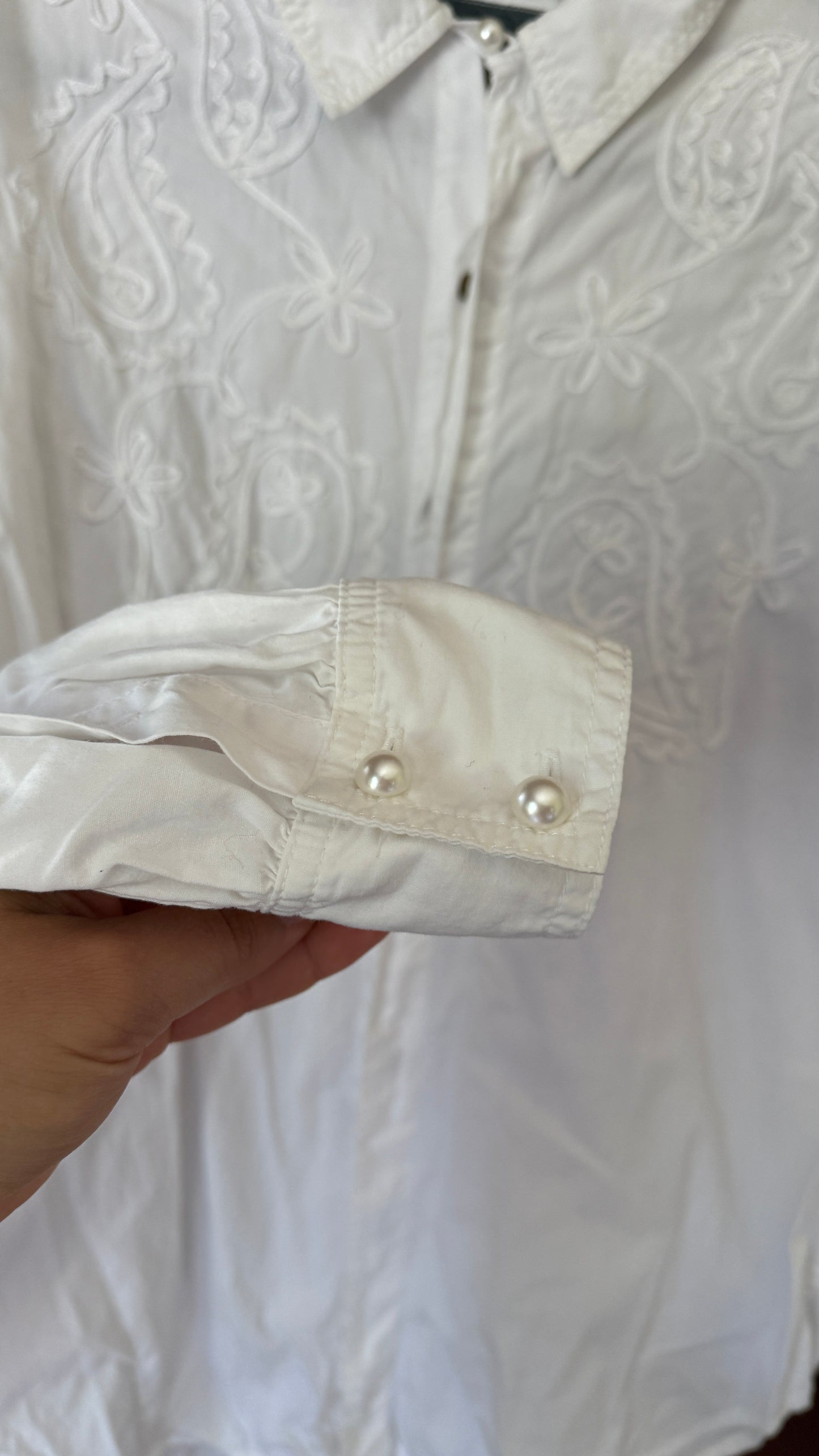 Vintage Liz Wear White Western Button Down with Pearl Buttons (M)
