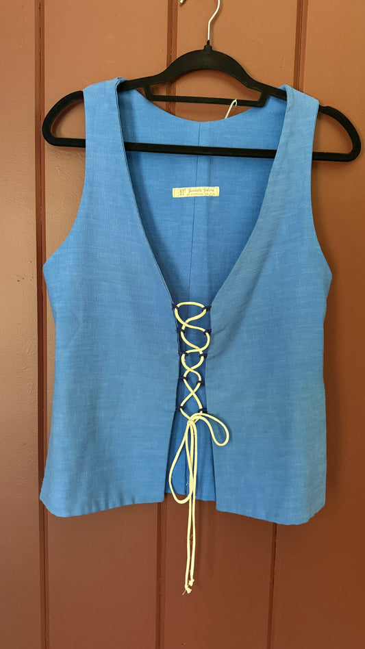 Handmade Lace-up Blue Vest (XS)