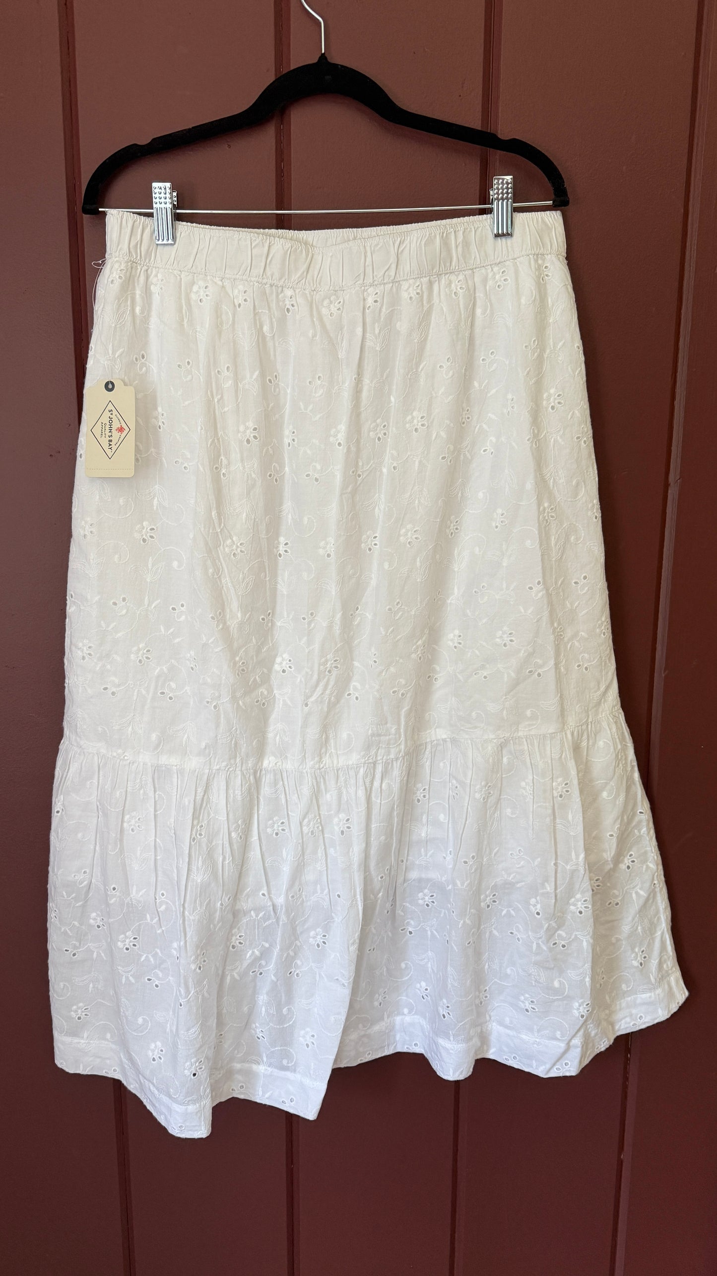 NWT St. John's Bay White Eyelet Midi Skirt (L)