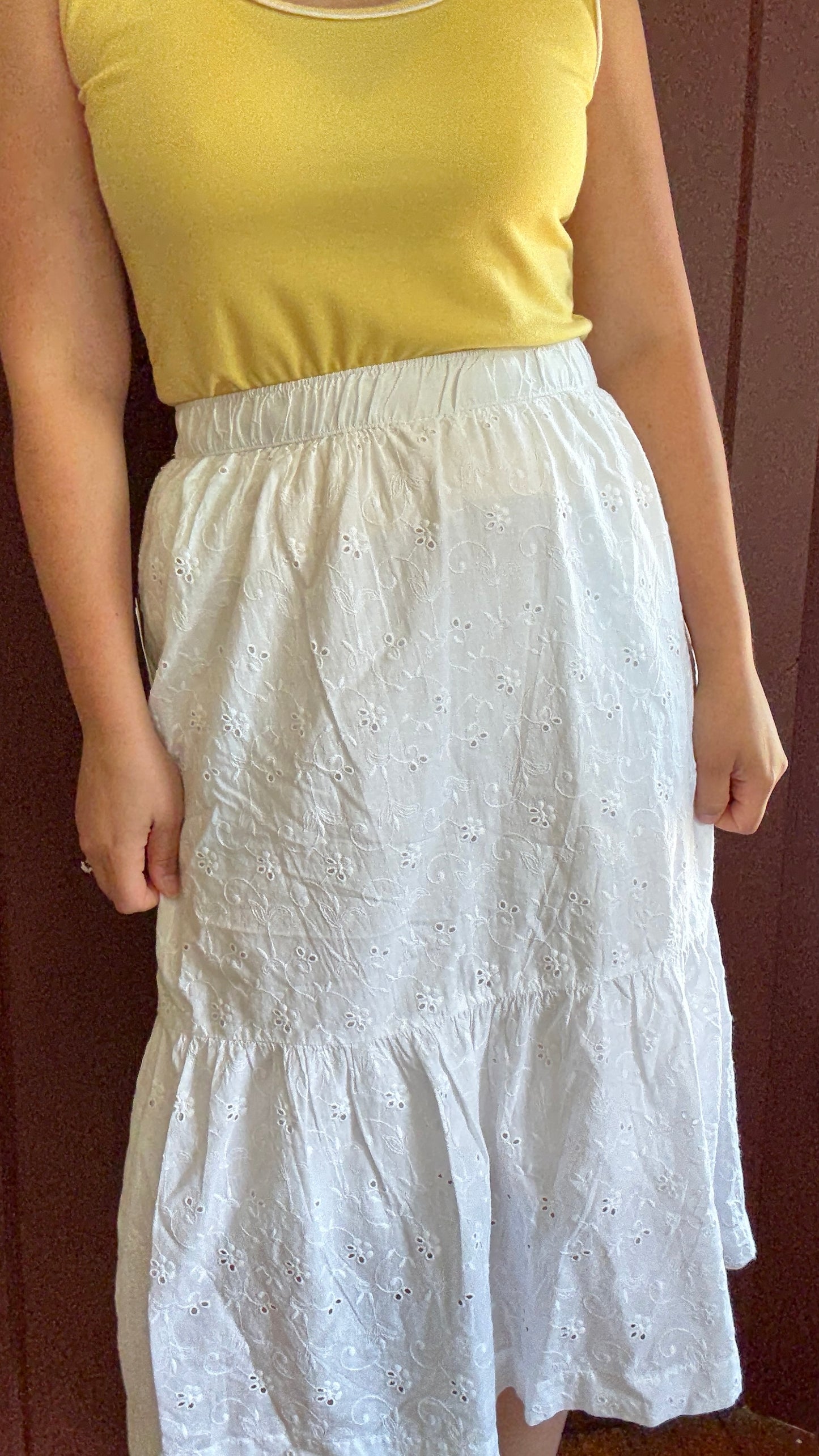 NWT St. John's Bay White Eyelet Midi Skirt (L)