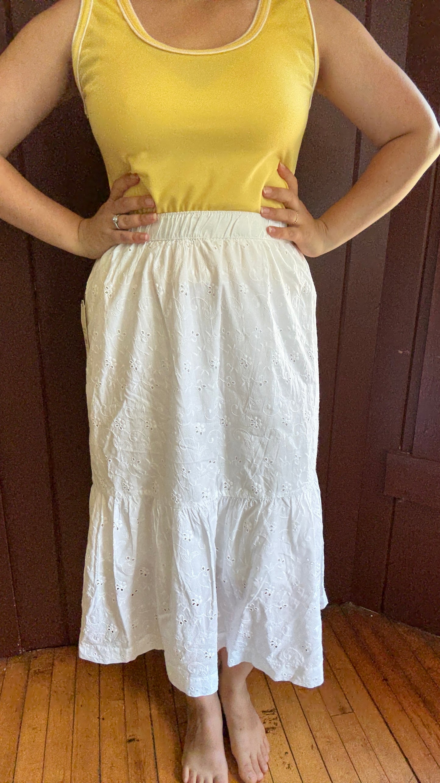 NWT St. John's Bay White Eyelet Midi Skirt (L)