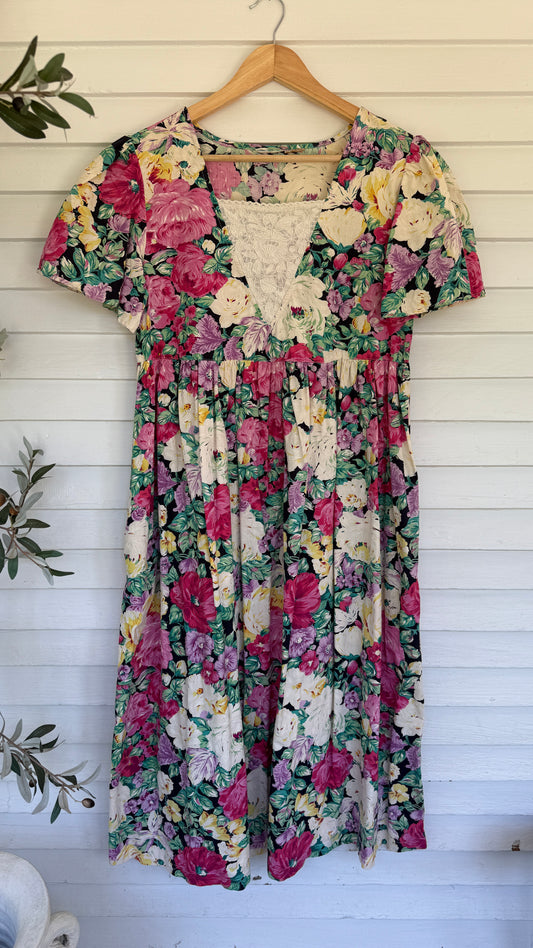 Vintage Floral Lace Panel Dress (M/L)