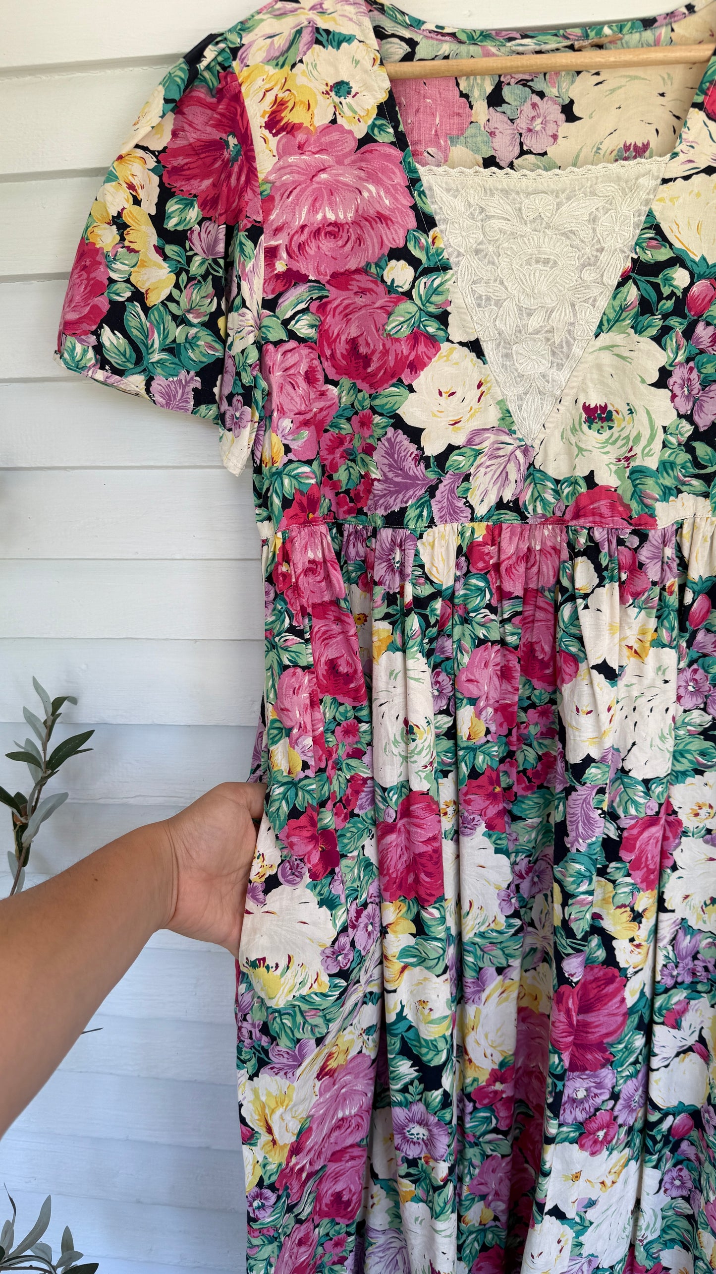 Vintage Floral Lace Panel Dress (M/L)