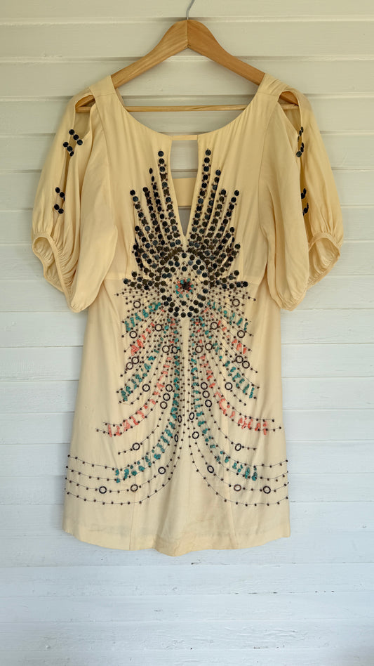 Silk Cold-Shoulder Beaded Mini Dress (8)