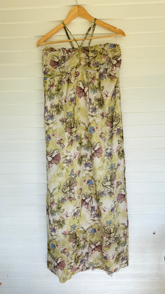 Jack Butterfly Floral Halter 90s Maxi Dress (L)