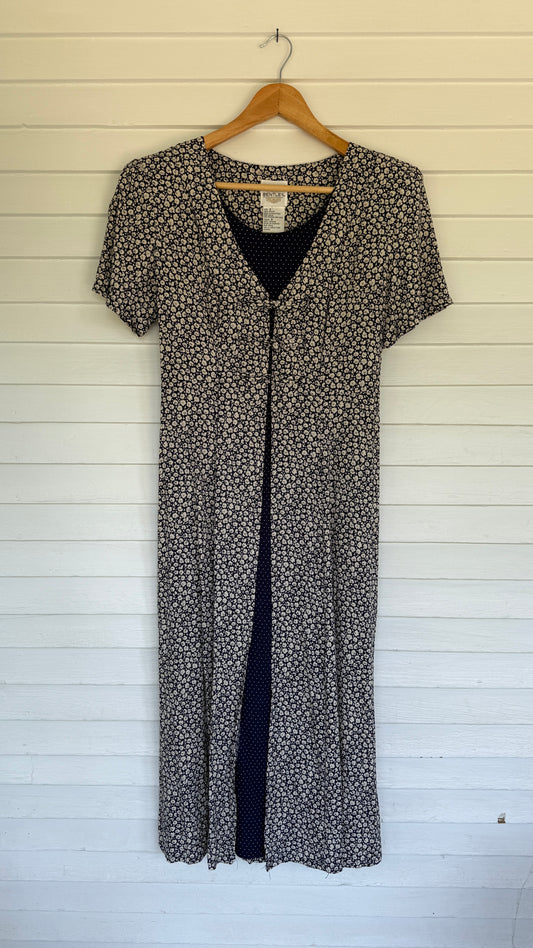 Vintage Peek-a-Boo Tie Back Floral Dress (M)