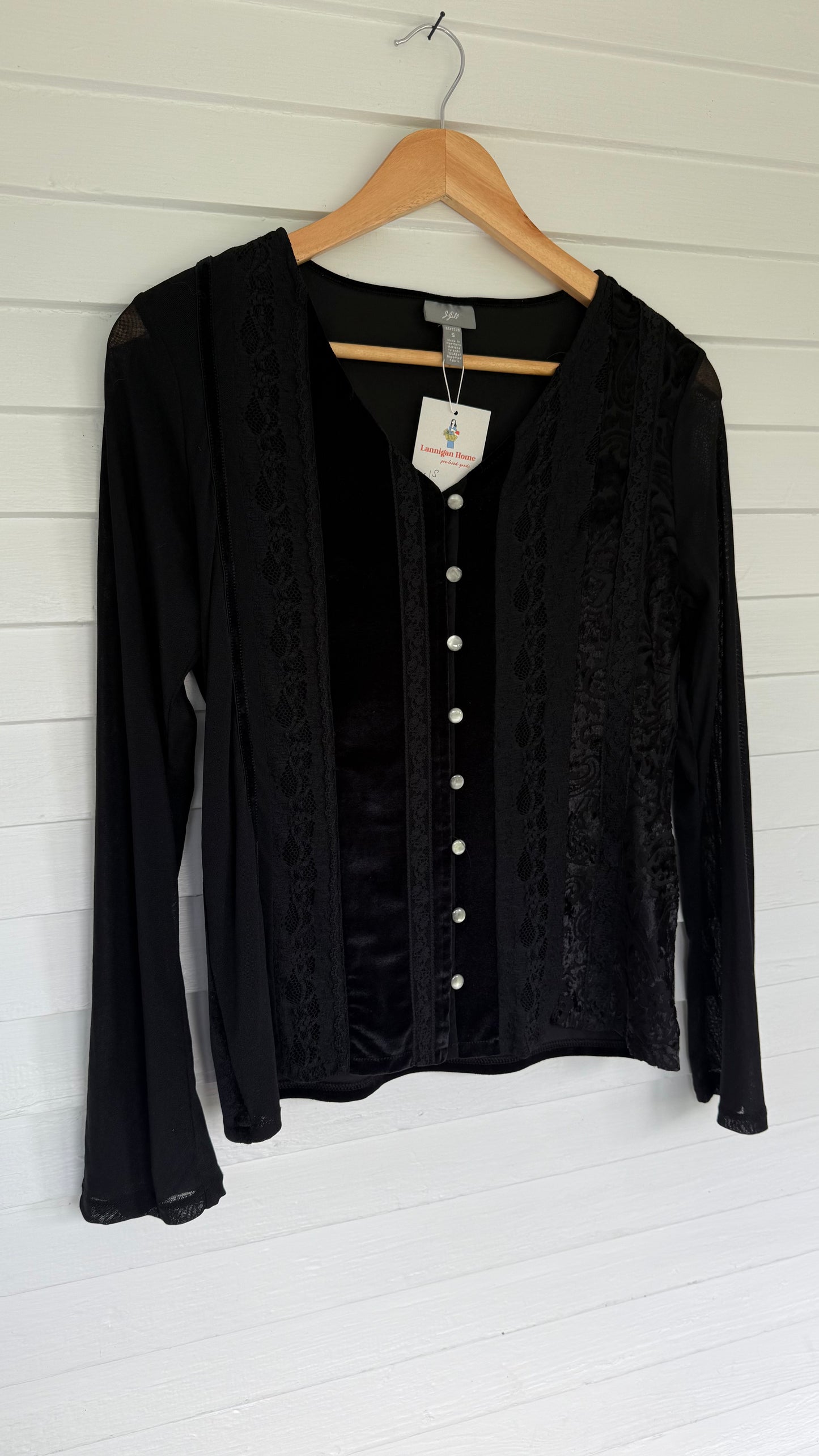 JJill Black Velvet Long Sleeve Blouse (S)