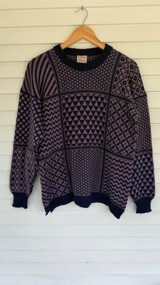 Vintage Purple Fair Aisle Wool Sweater (M)