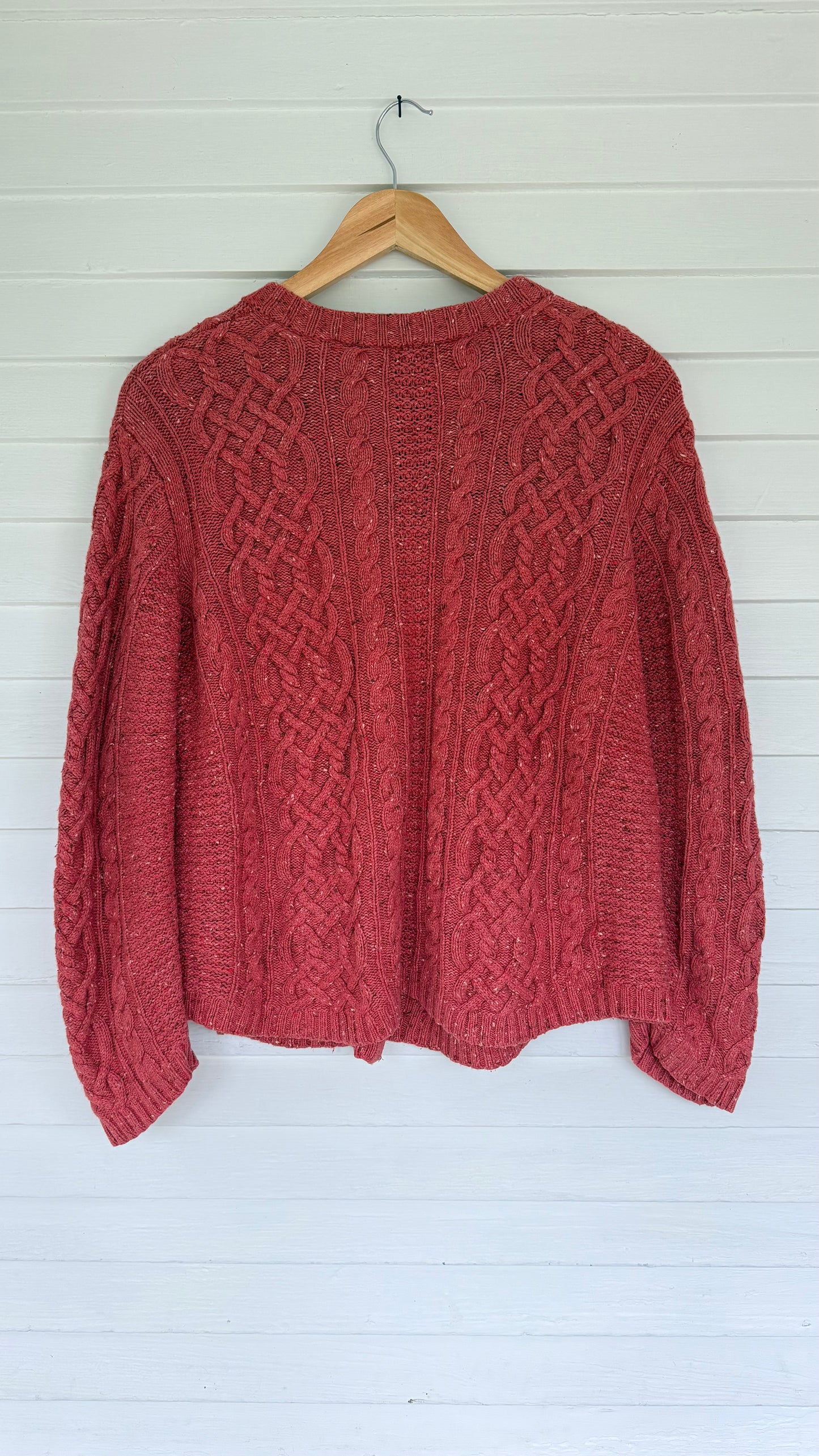 Vintge Silk/Wool Blend Zip Up Cableknit Cardigan (XL)