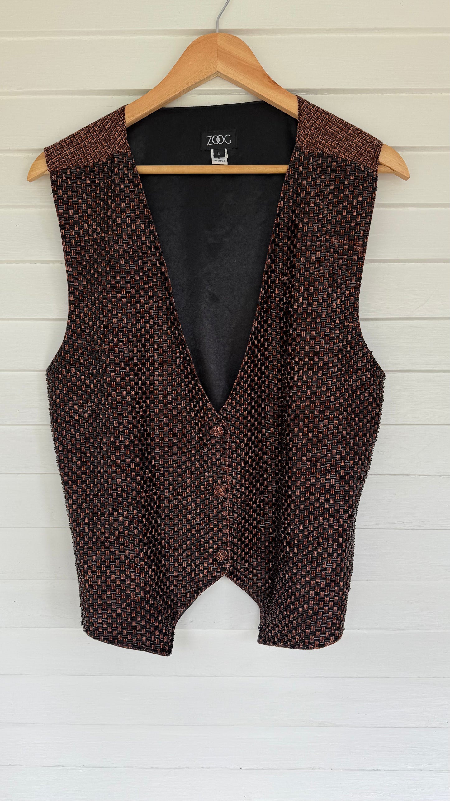 Vintage Handmade Beaded Vest with adjustable tie in back (L)