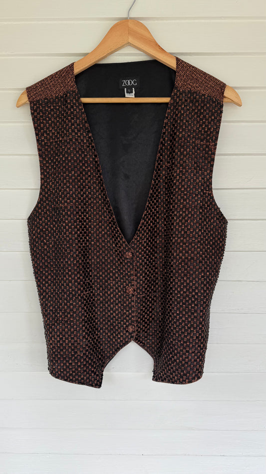 Vintage Handmade Beaded Vest with adjustable tie in back (L)